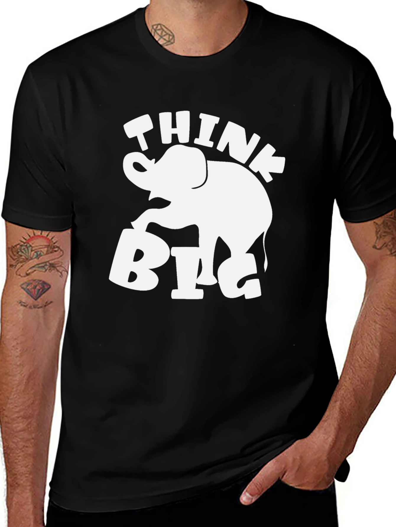 Black Think Big Elephant Graphic T-Shirt main image