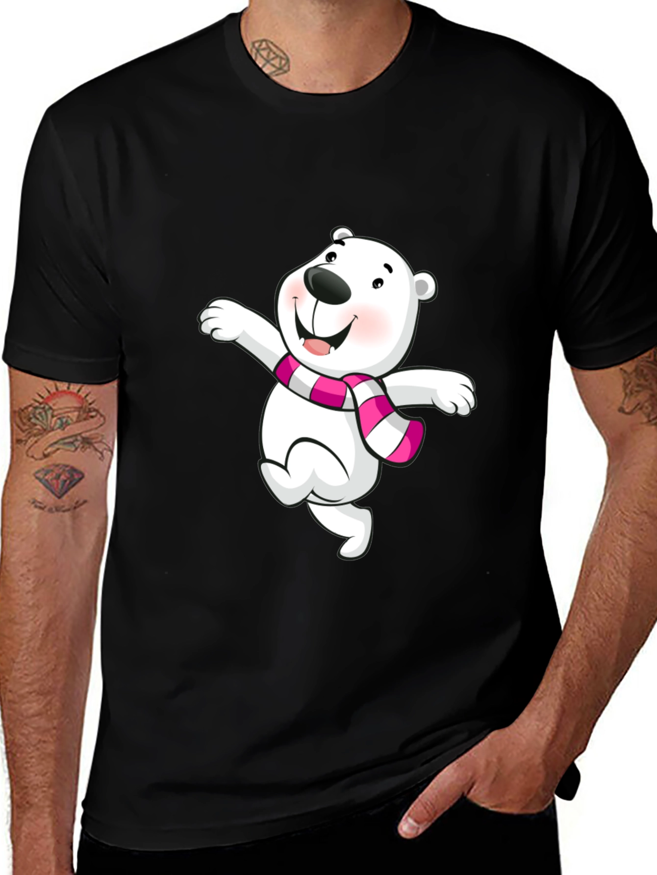 Variant 2 of Cute Bear Graphic Tee - Black Cotton Blend Shirt