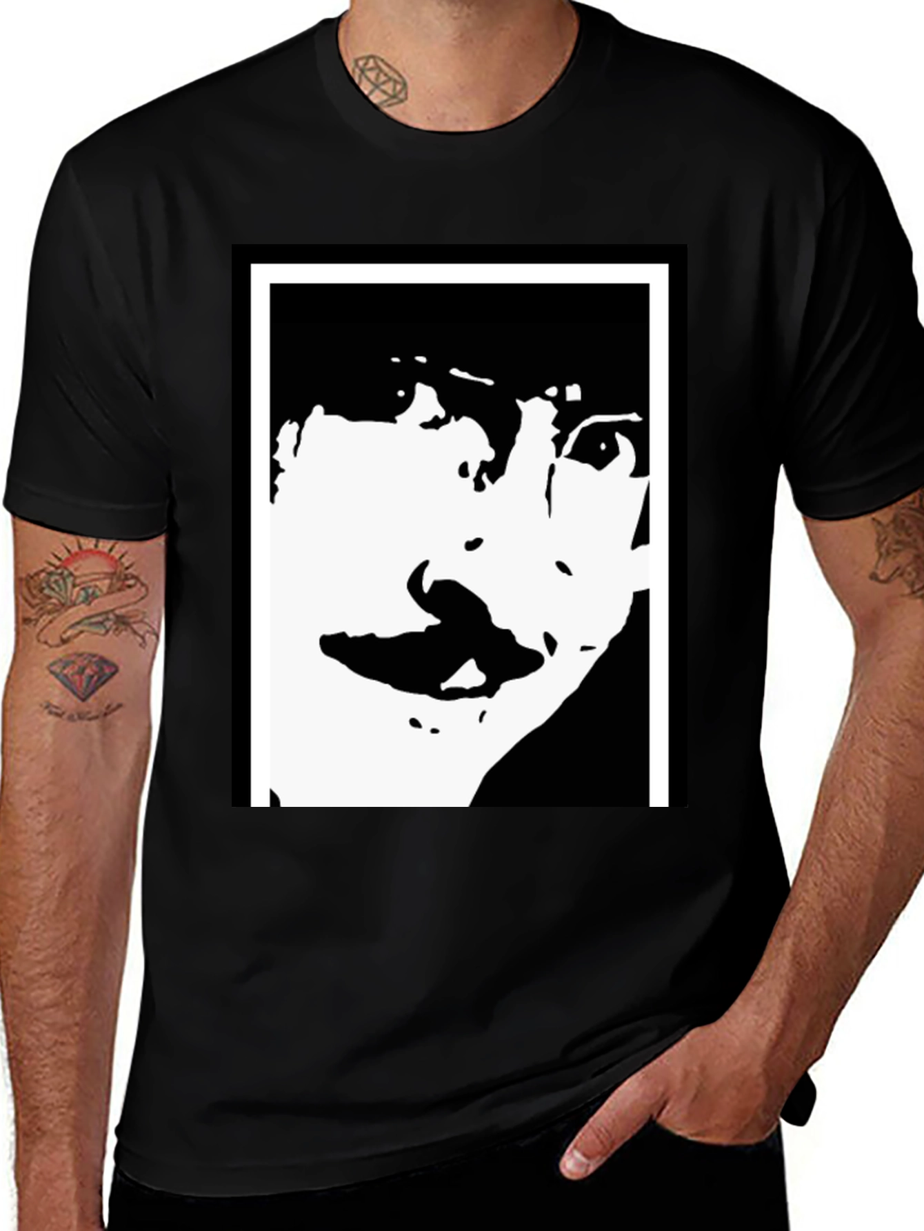 Variant 4 of Abstract Face Graphic Tee - Black Cotton Blend
