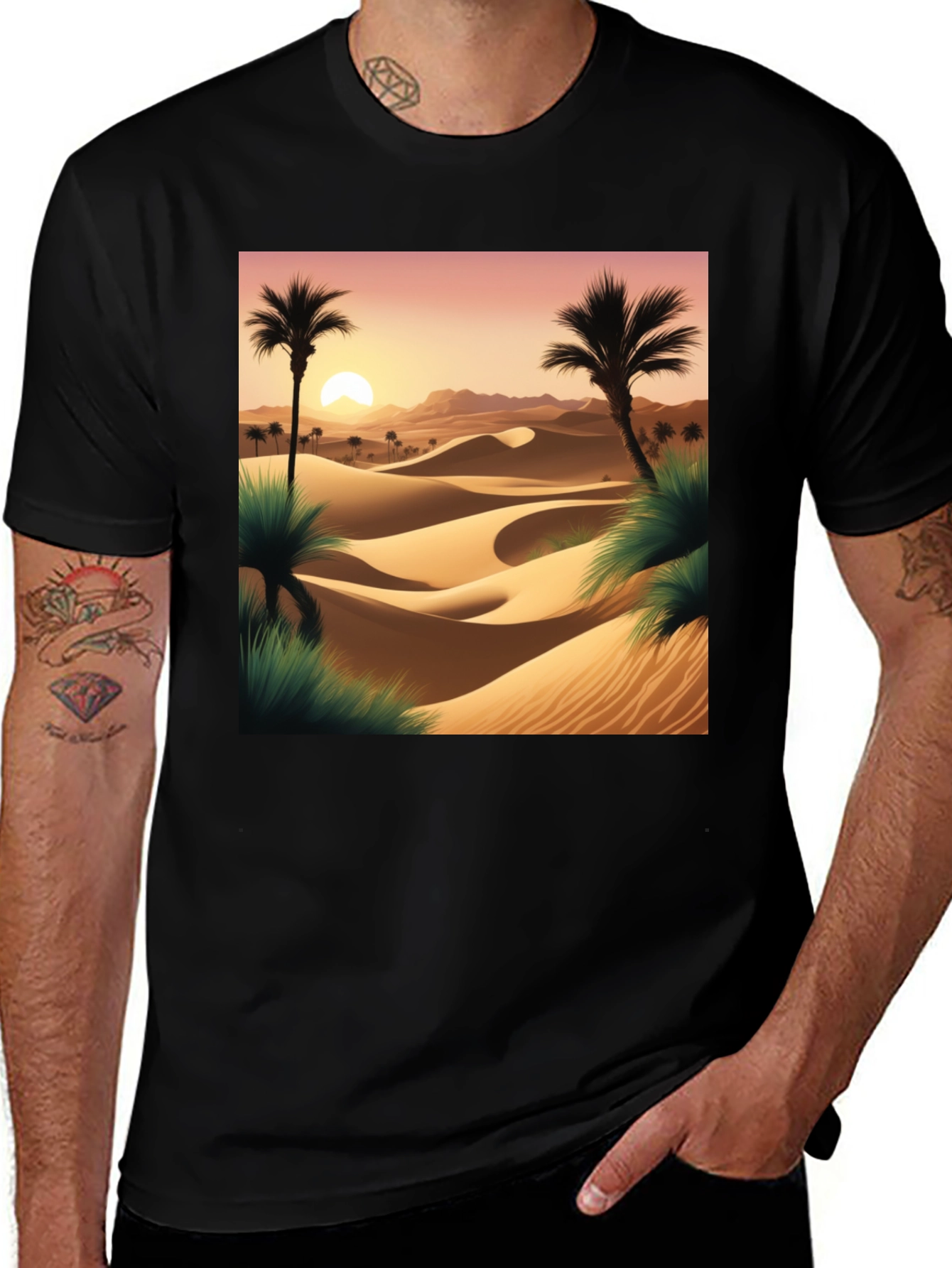 Variant 21 of Desert Sunset Graphic Tee - Black Cotton T-Shirt