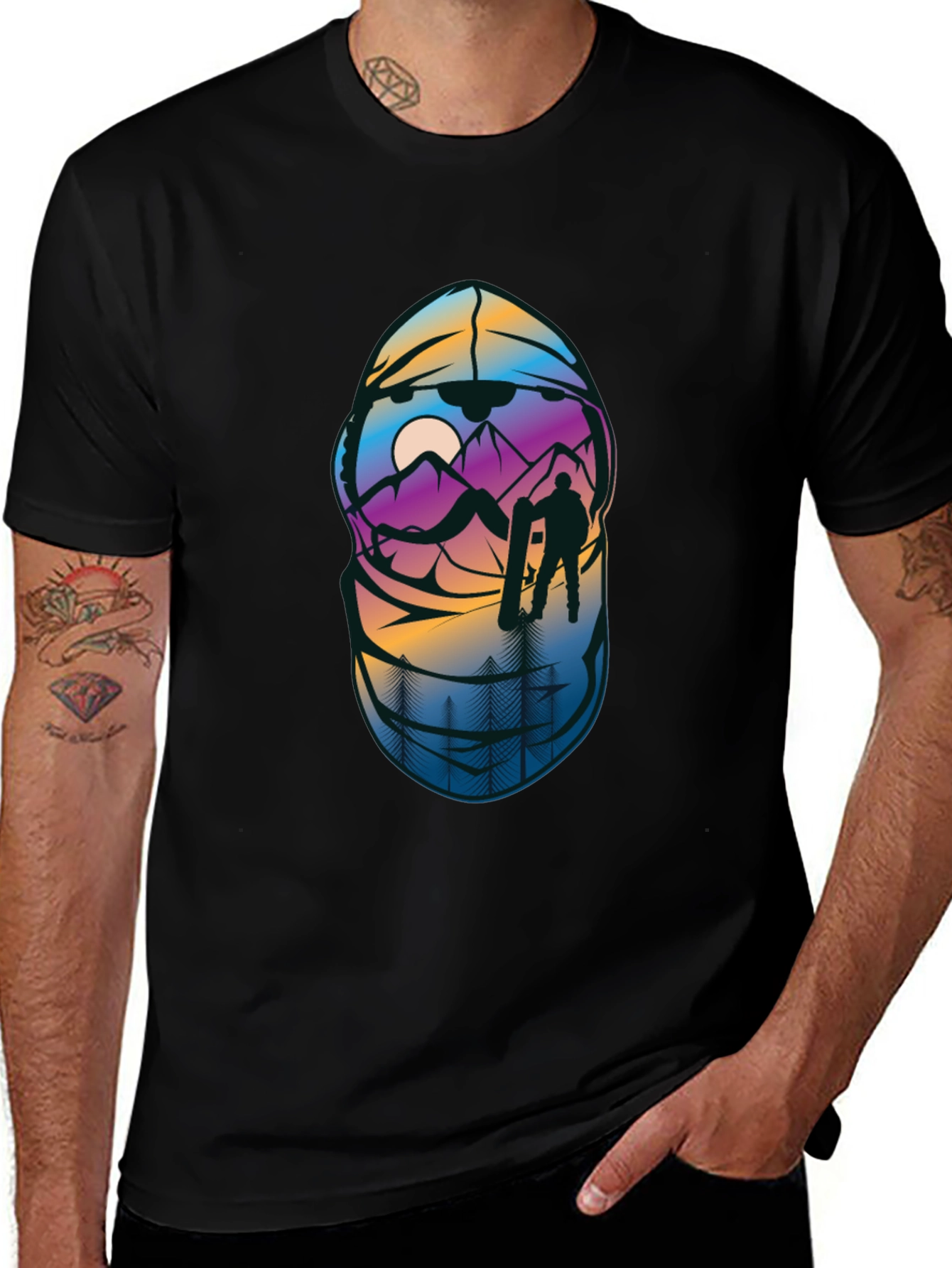 Variant 25 of Snowboarder Mountain Scene Graphic T-Shirt