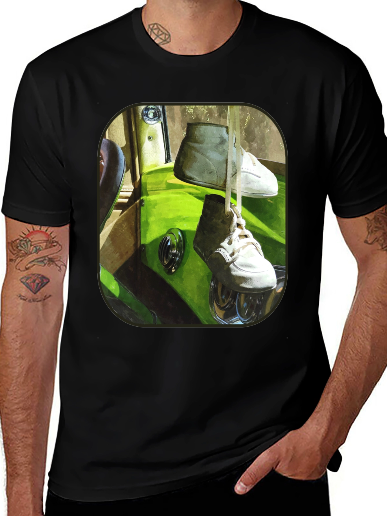 Variant 7 of Vintage Baby Shoes on Car Graphic T-Shirt