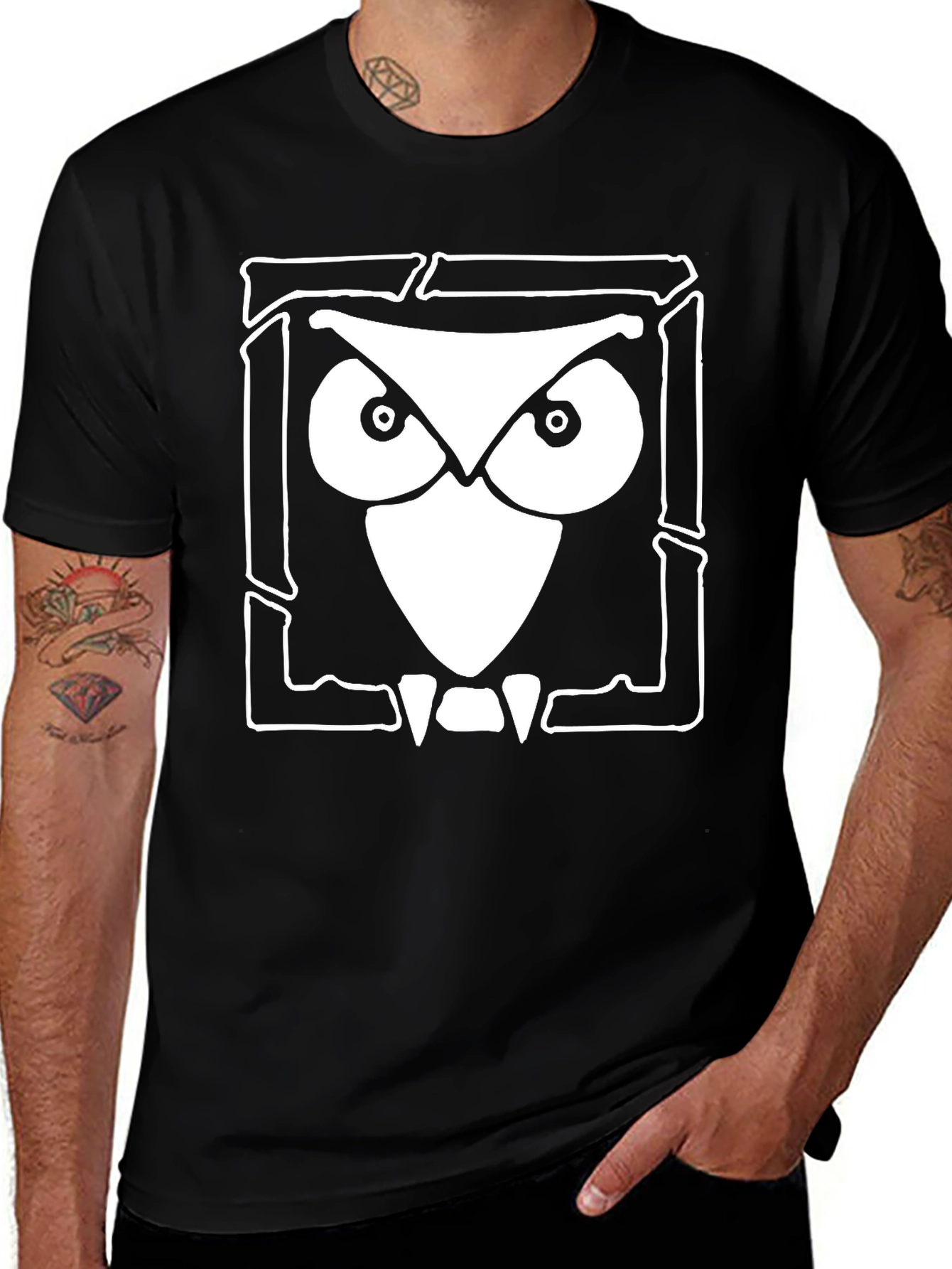 Variant 25 of Owl Graphic Print Black Cotton T-Shirt