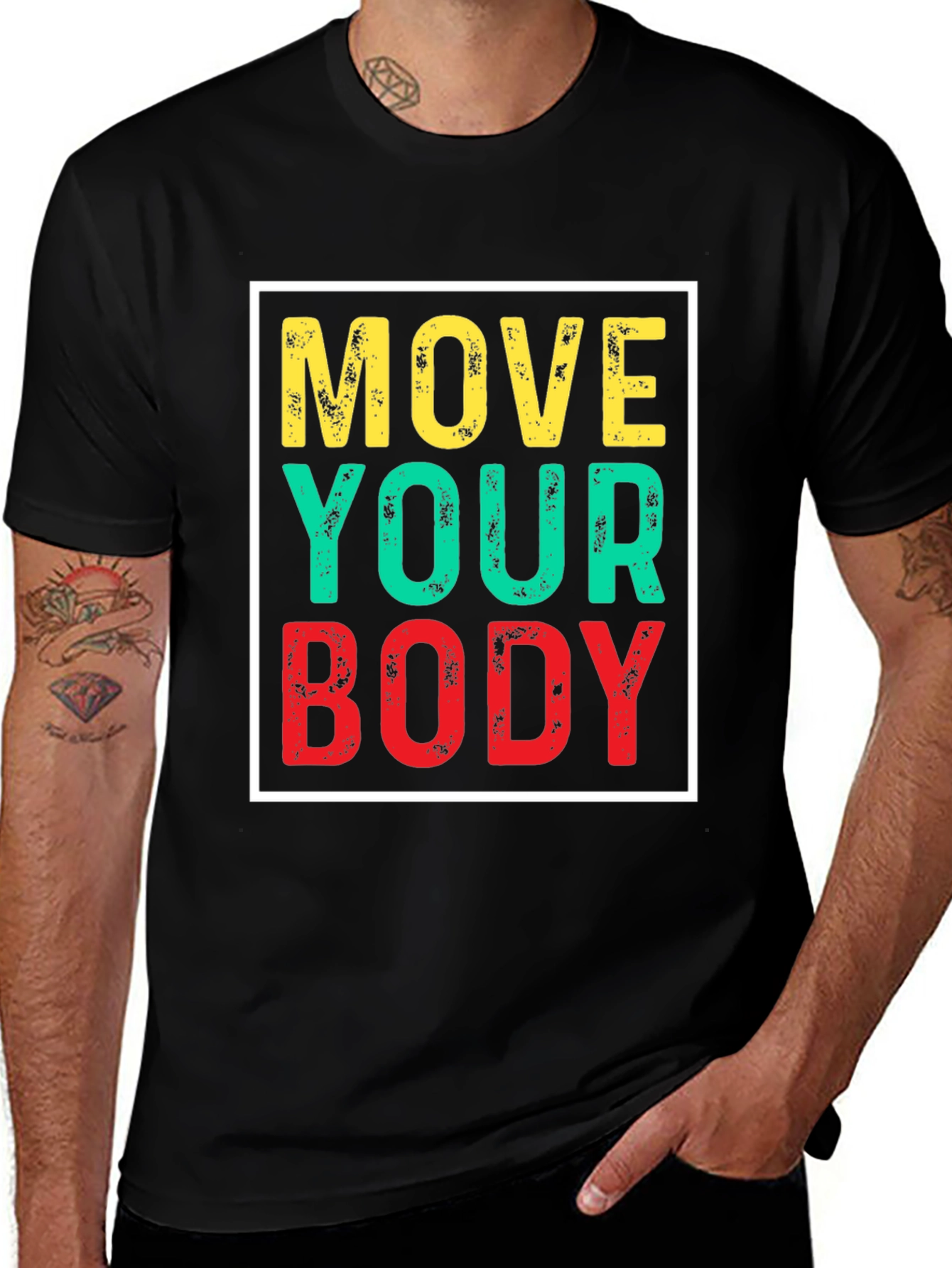 Variant 23 of Move Your Body Graphic Tee - Black Cotton T-Shirt