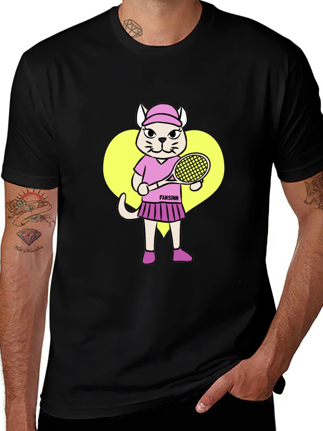 Variant 22 of Funny Cat Tennis Player Black T-Shirt