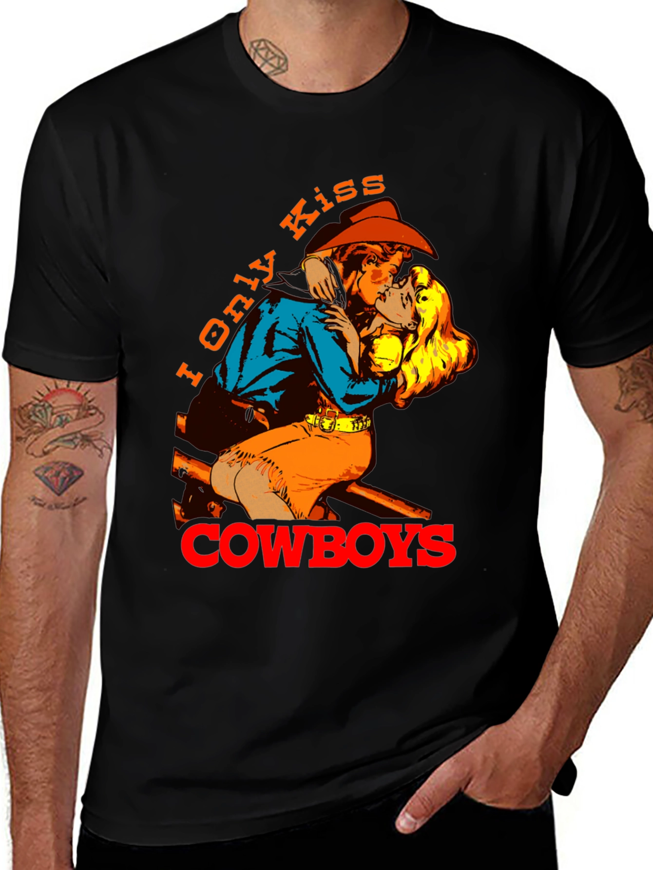Black I Only Kiss Cowboys Graphic Tee - Western Style main image