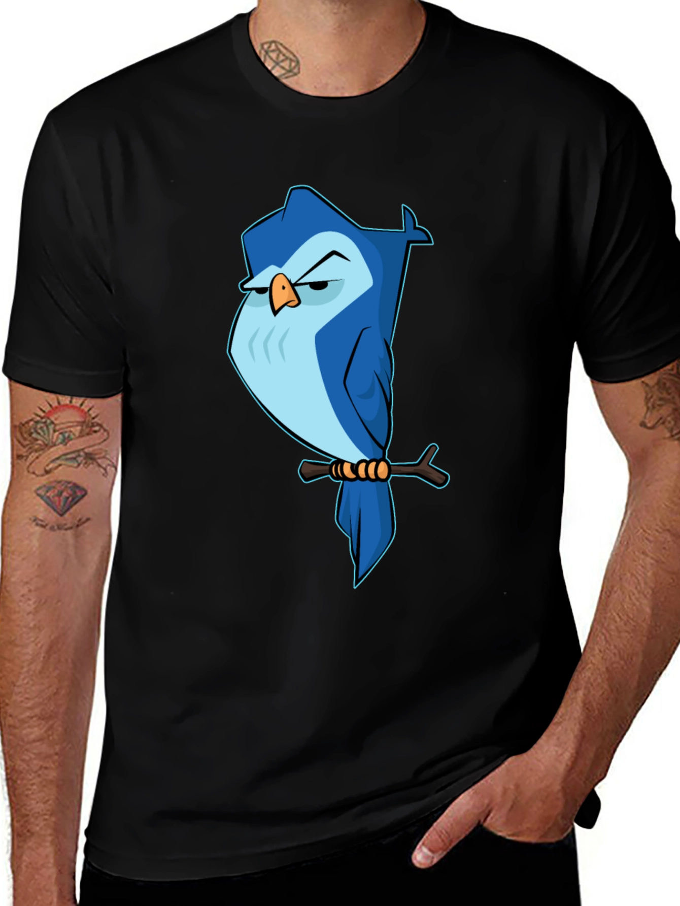 Blue Bird Cartoon Graphic Print T-Shirt