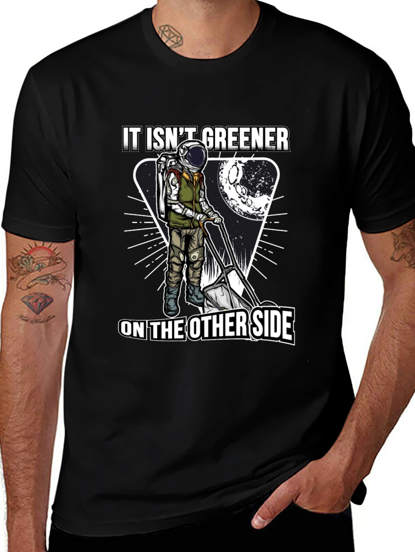 Variant 22 of Astronaut Lawn Mower T-Shirt - "Greener" Funny Tee