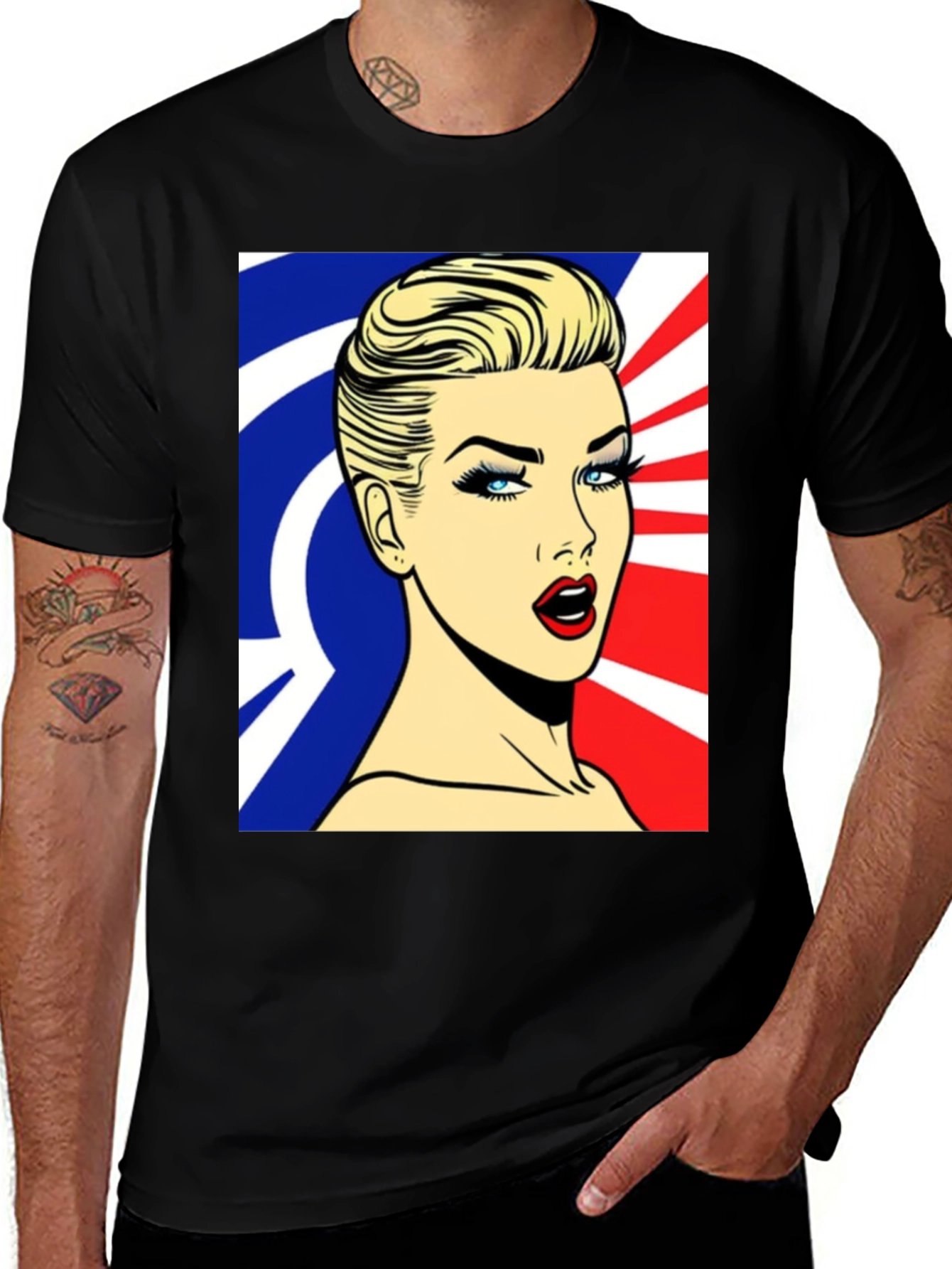 Variant 24 of Pop Art Woman Graphic Print Black T-Shirt
