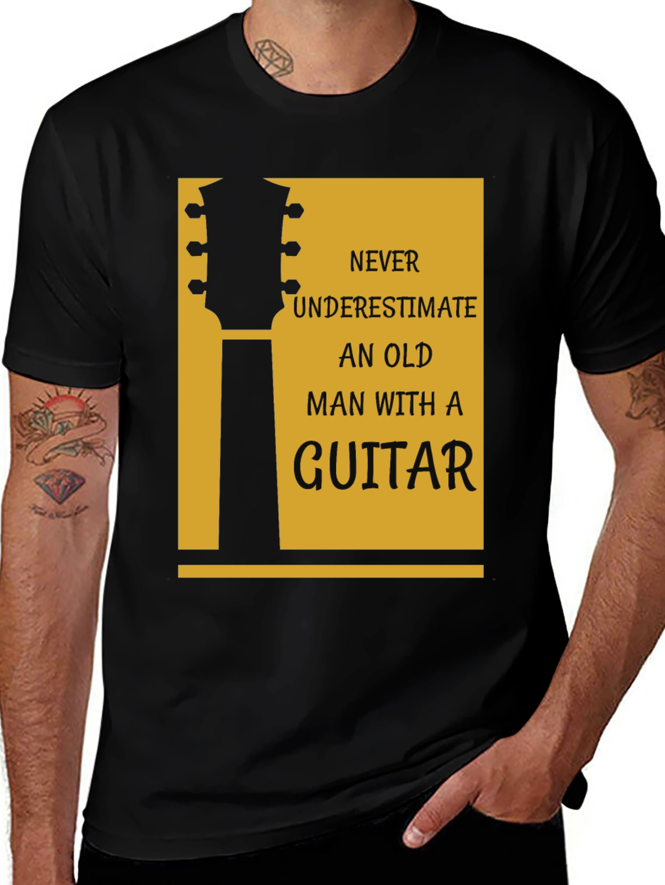 Variant 30 of Never Underestimate Old Man Guitar Black T-Shirt