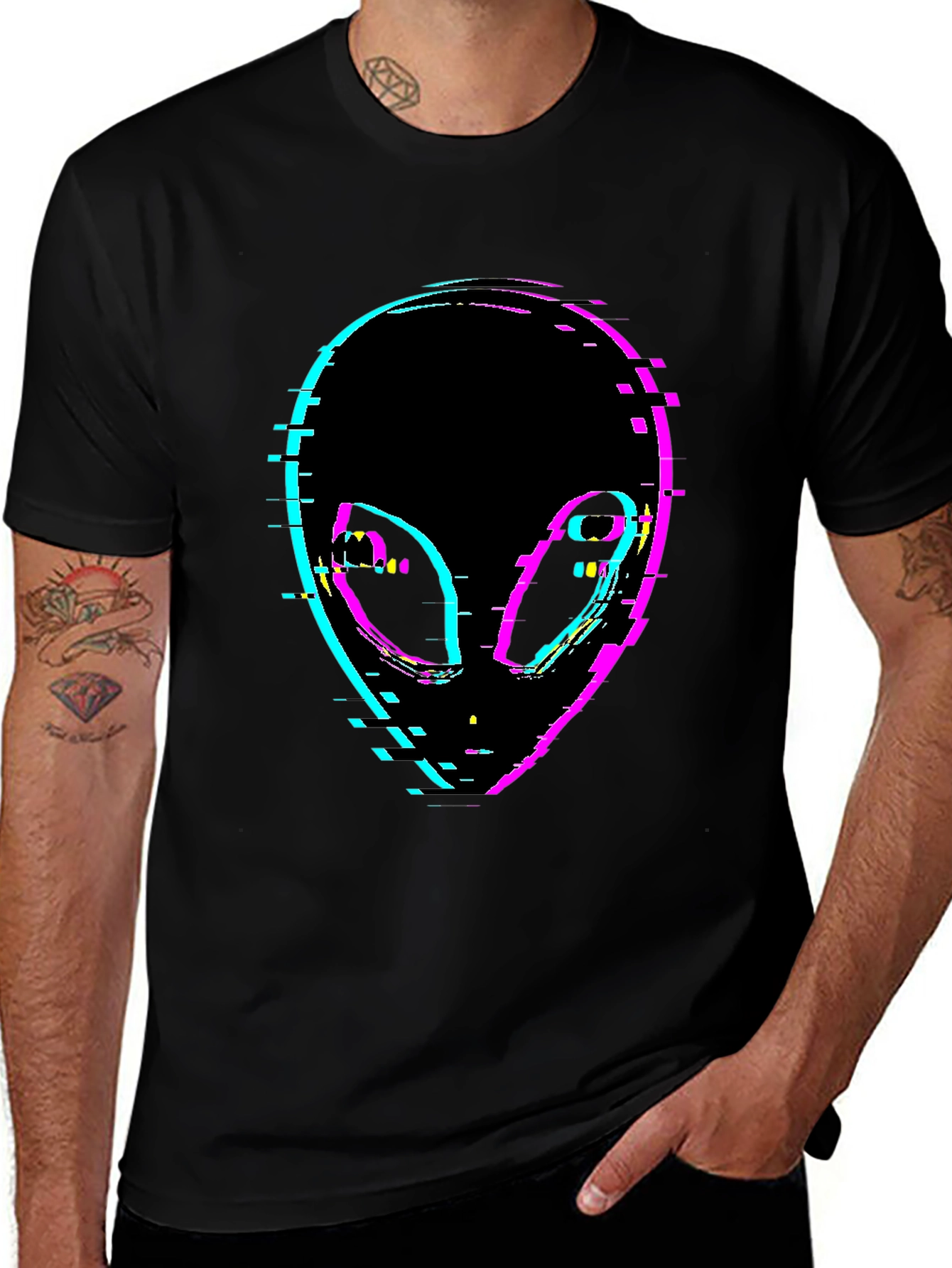 Variant 9 of Glitch Alien Graphic Tee - Men's Black T-Shirt