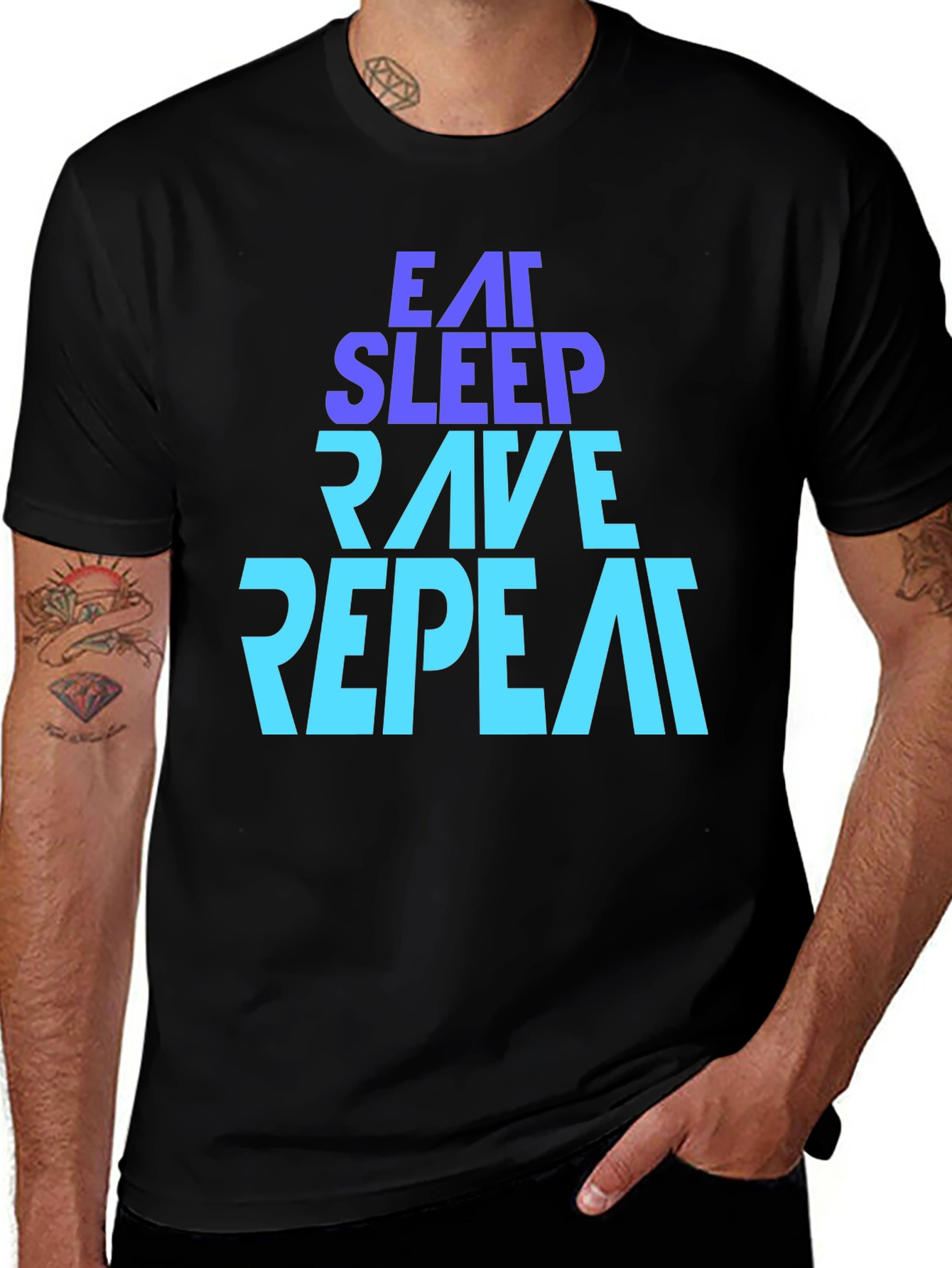 Variant 27 of Eat Sleep Rave Repeat Graphic Tee - Black Cotton T-Shirt