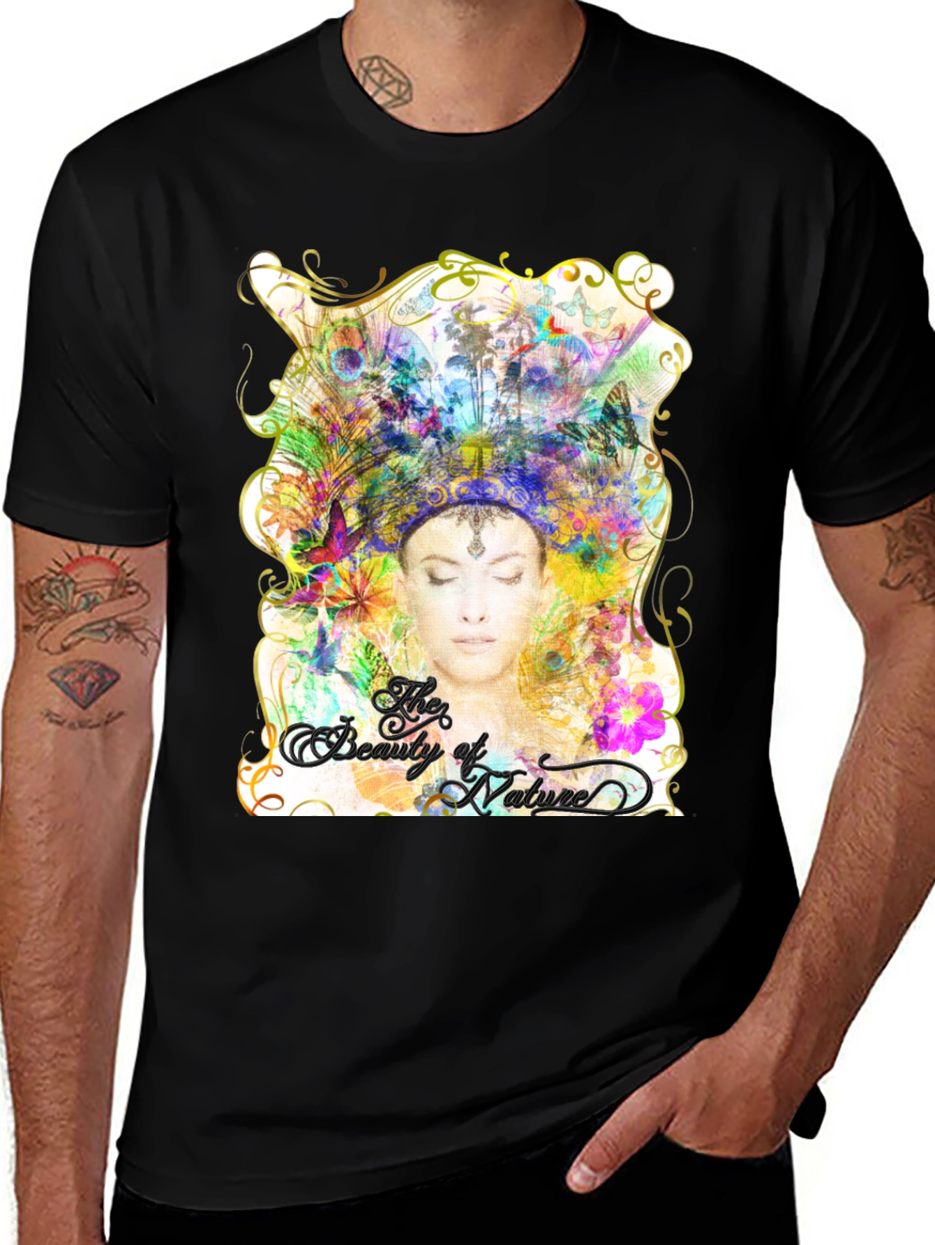 Variant 13 of Beauty of Nature Graphic Tee - Black Cotton Blend