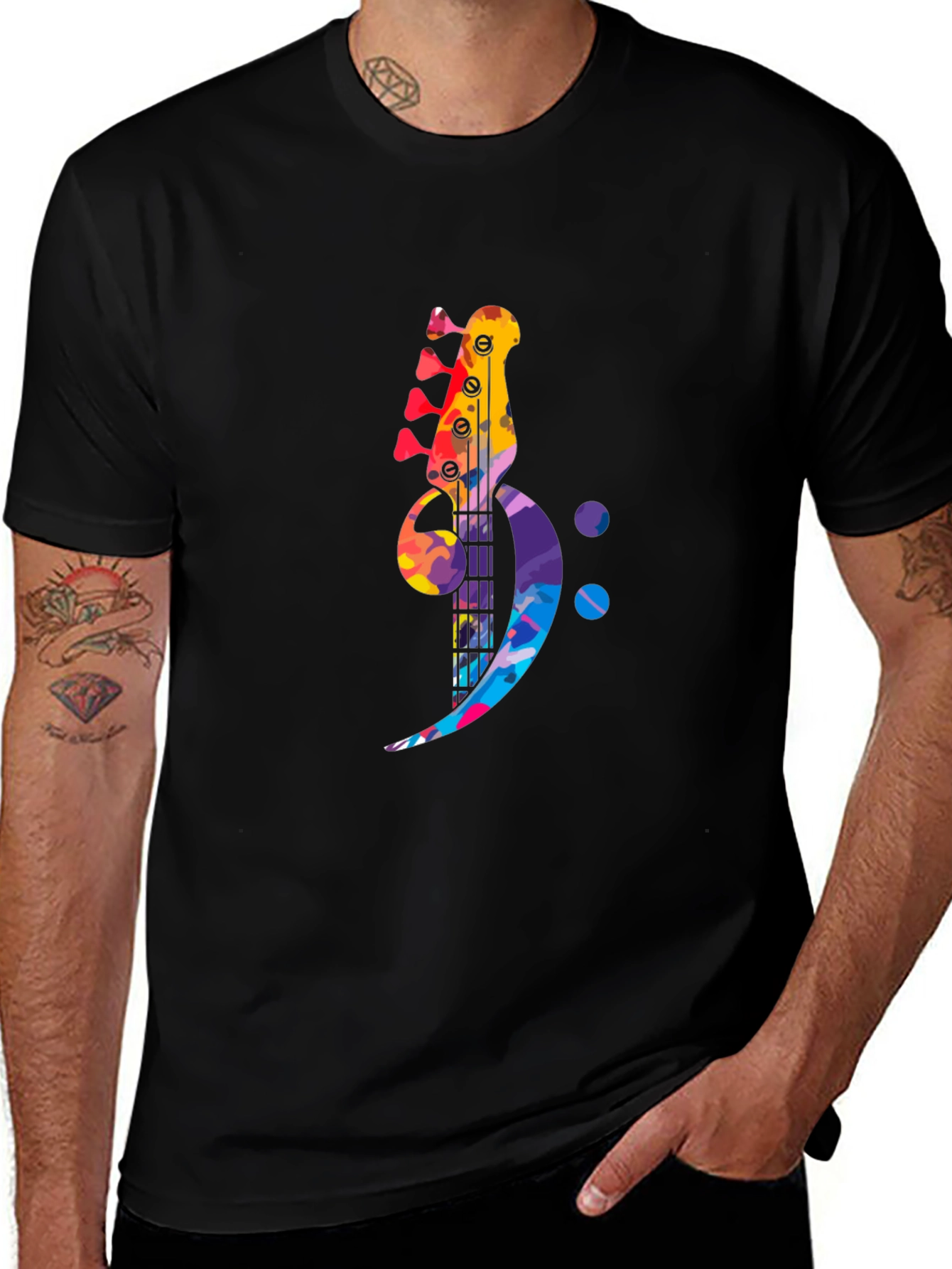 Variant 11 of Bass Guitar Music Note Graphic Tee - Black Cotton Blend