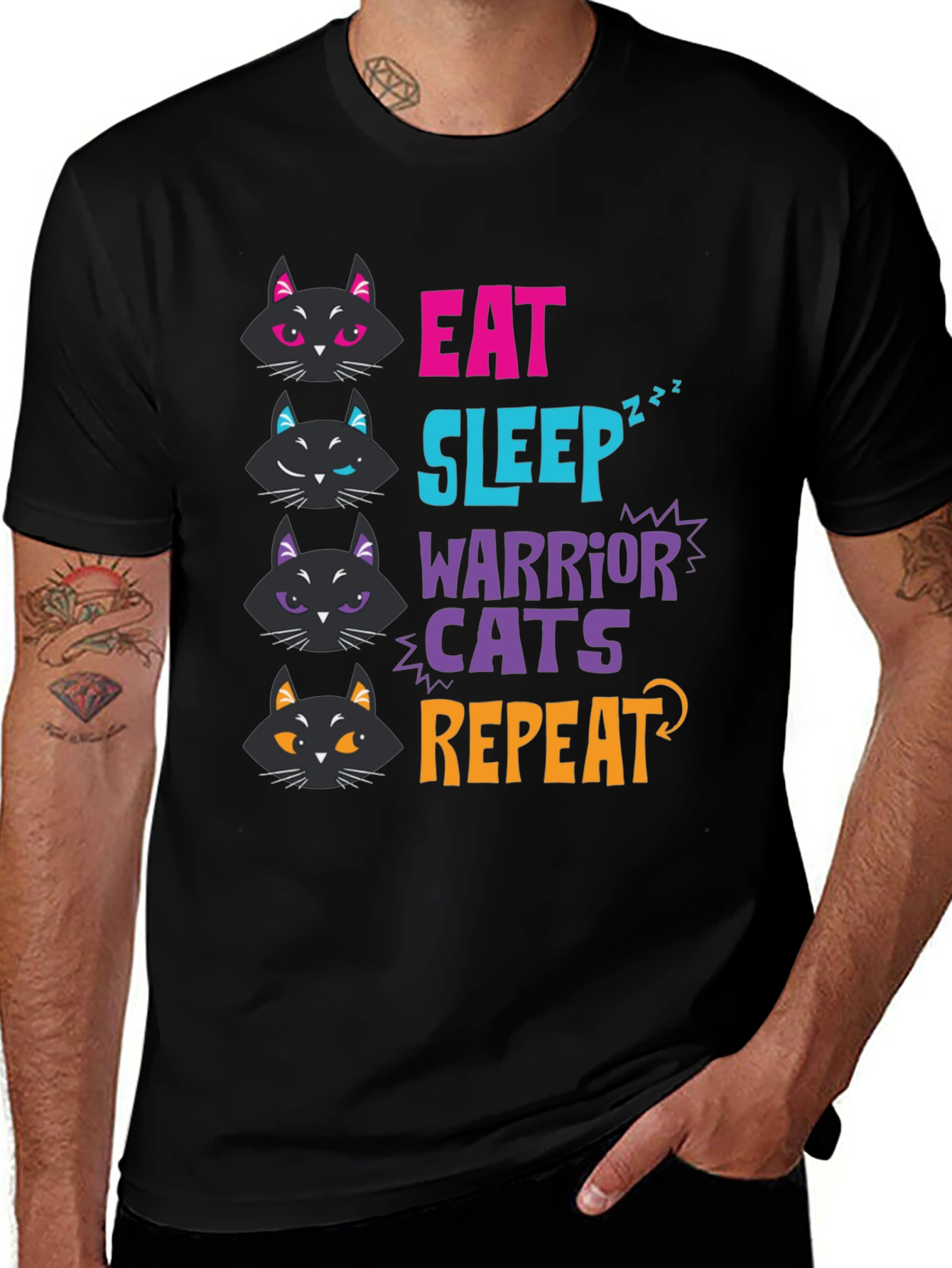 Variant 25 of Eat Sleep Warrior Cats Repeat T-Shirt