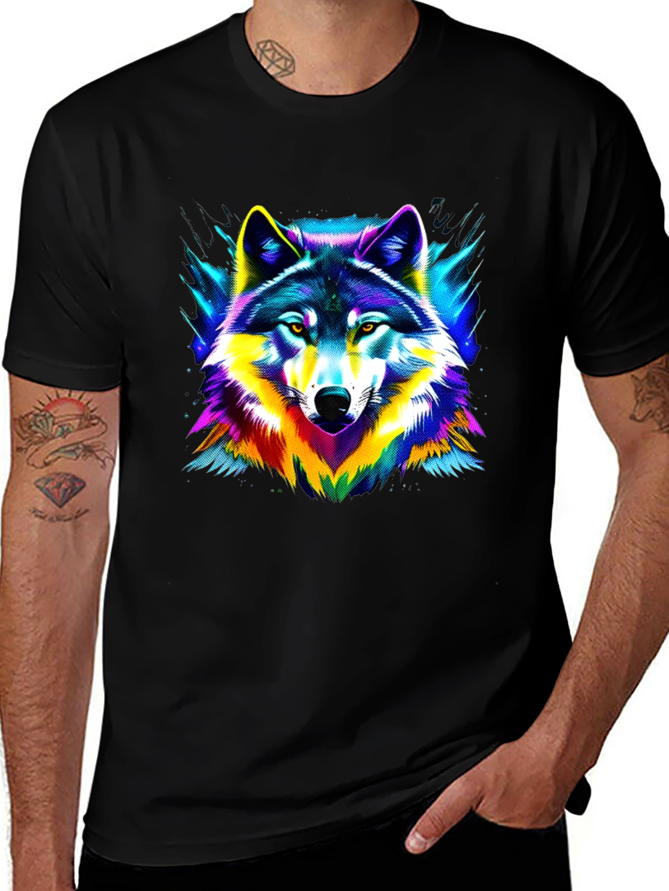 Variant 20 of Vibrant Wolf Graphic Black T-Shirt