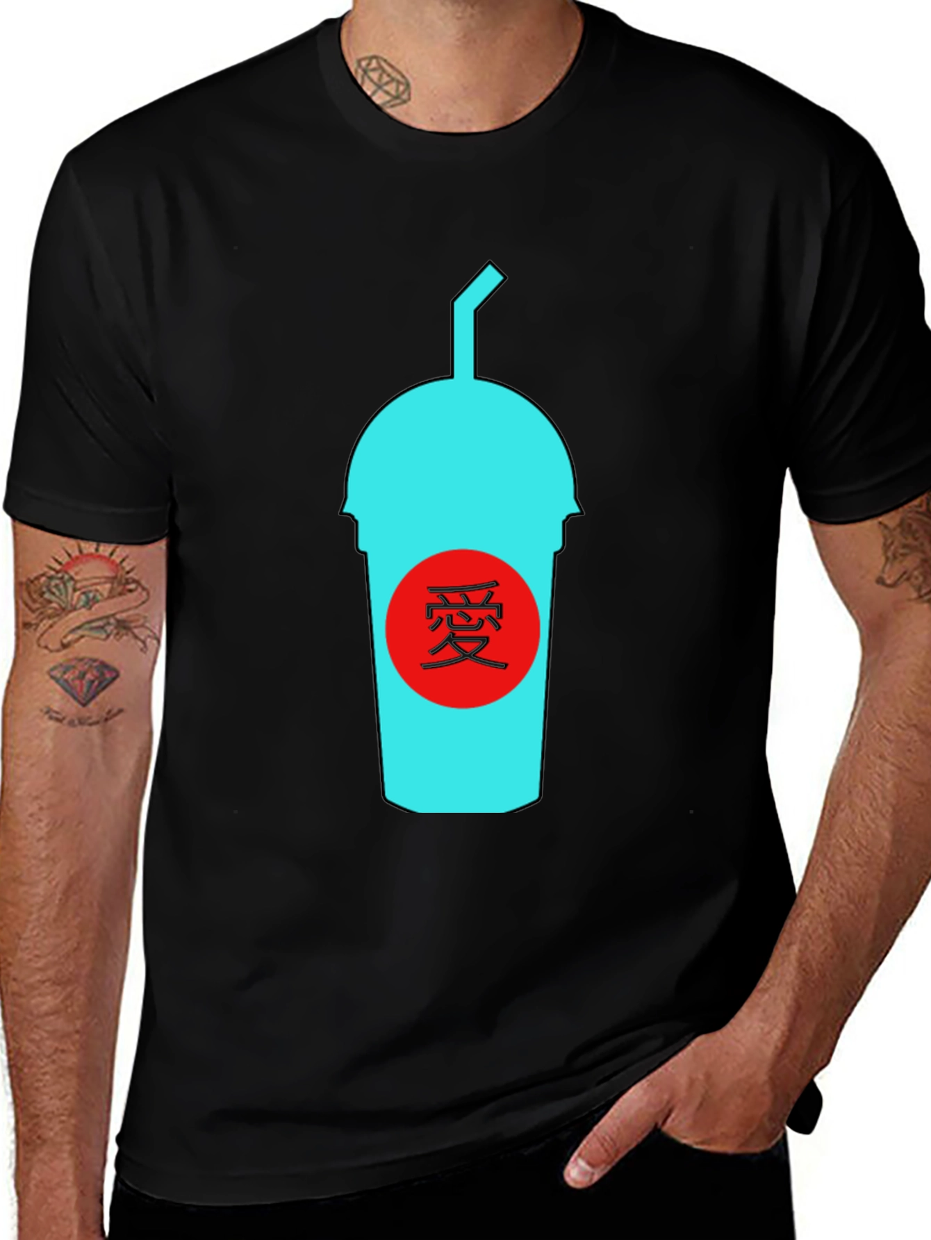 Variant 2 of Black T-Shirt with Graphic Drink Design