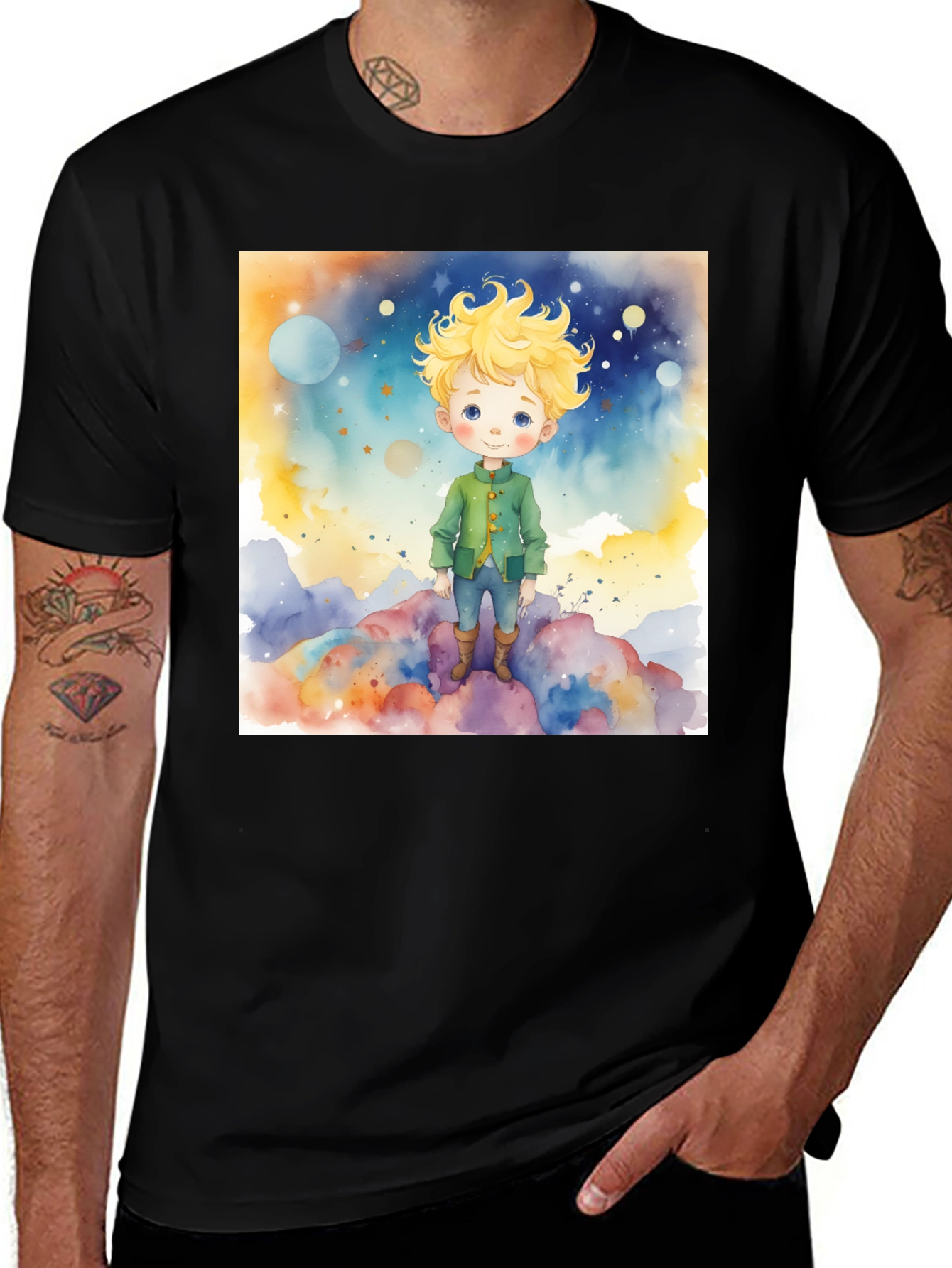 Variant 24 of Little Prince Watercolor Graphic Tee - Soft Cotton Blend