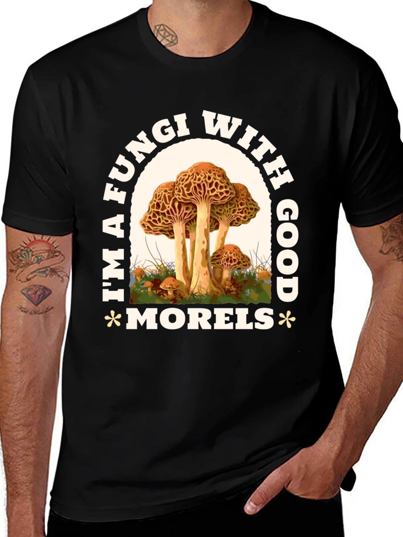 Variant 13 of Fungi With God Morels Mushroom Black T-Shirt