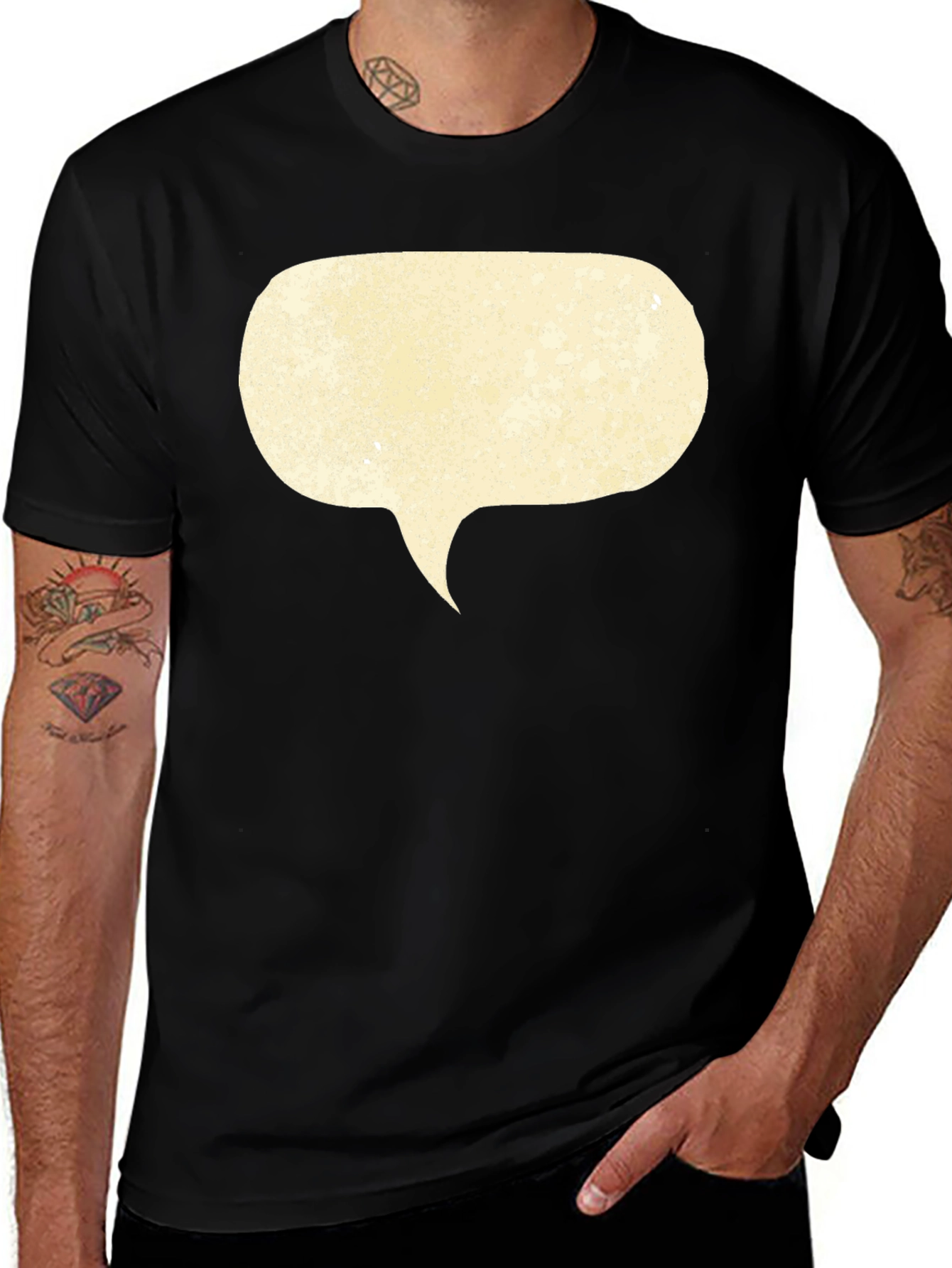 Variant 25 of Men's Black T-Shirt with Speech Bubble Graphic