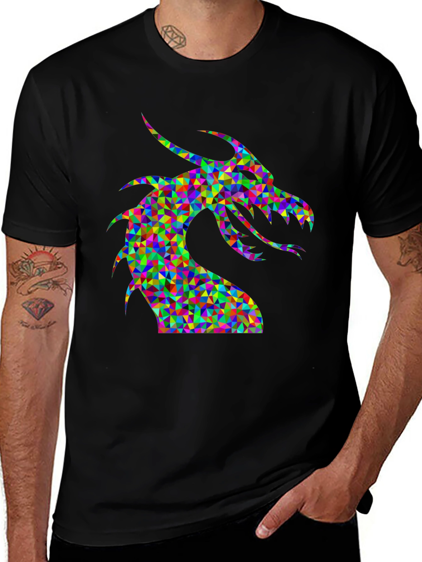 Variant 28 of Geometric Dragon Graphic Tee - Black T-Shirt