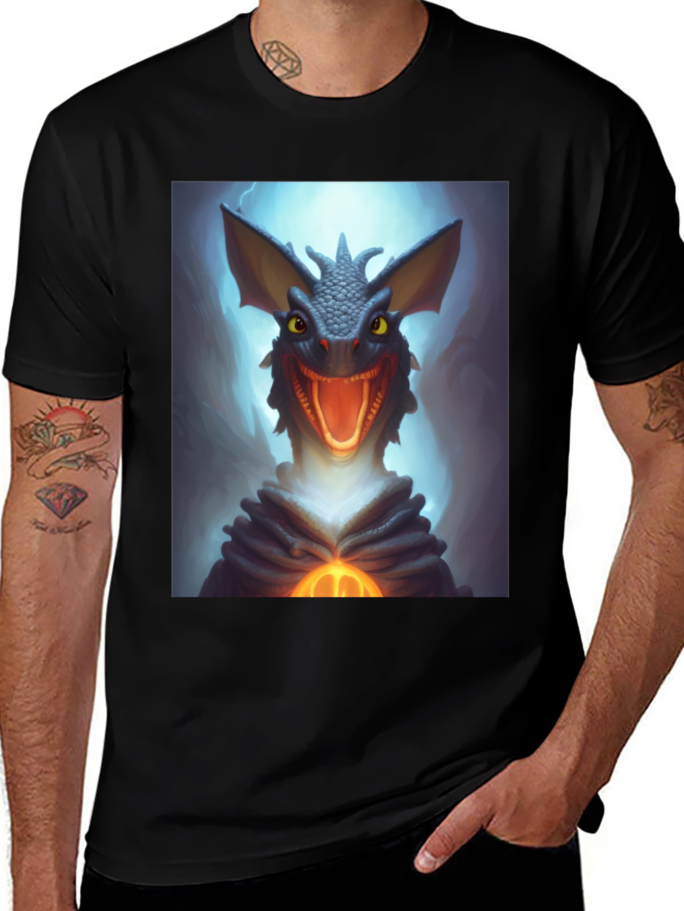 Variant 29 of Dragon Graphic Tee - Men's Black Cotton T-Shirt