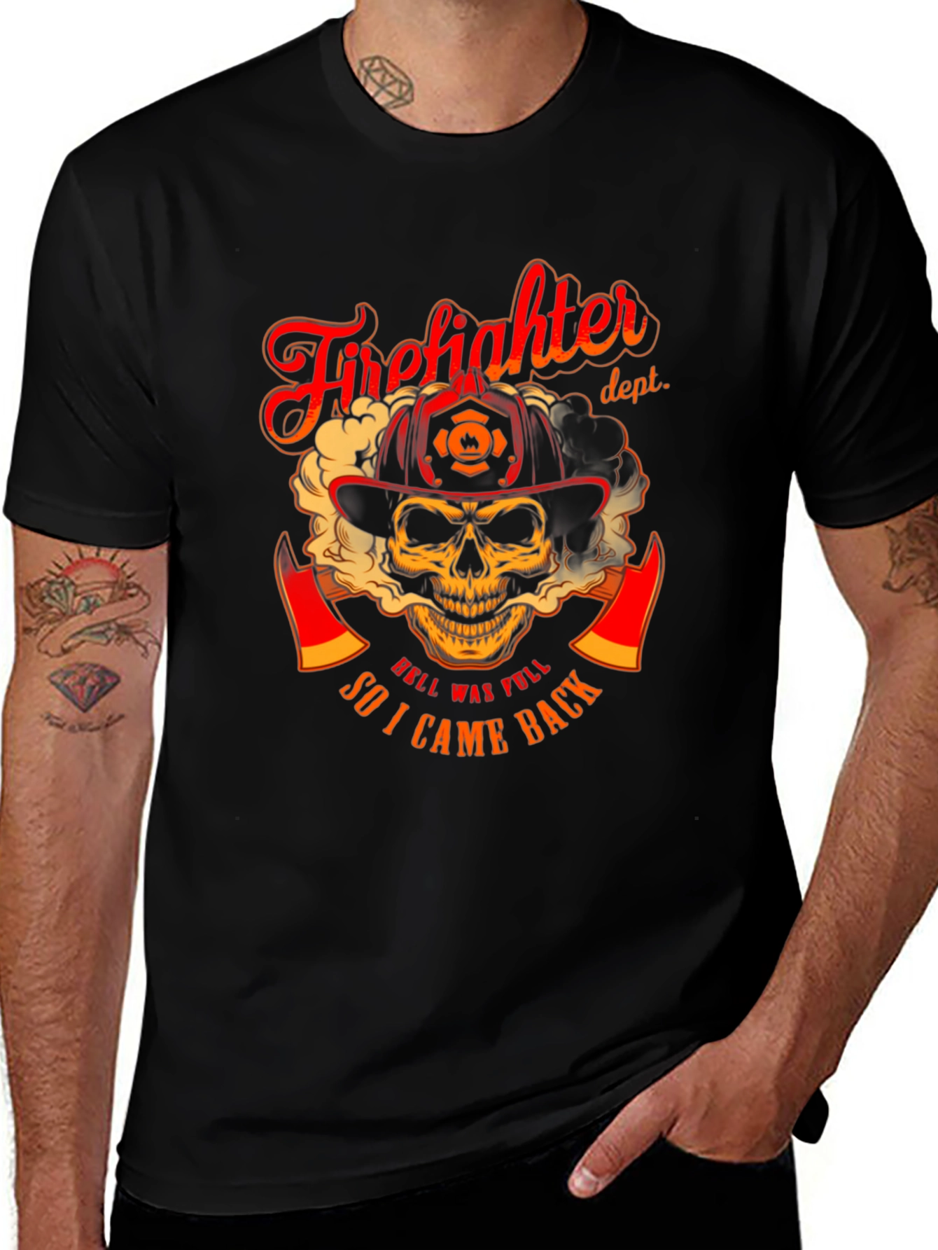 Variant 10 of Firefighter Skull Graphic T-Shirt - "Hell Was Full" Design