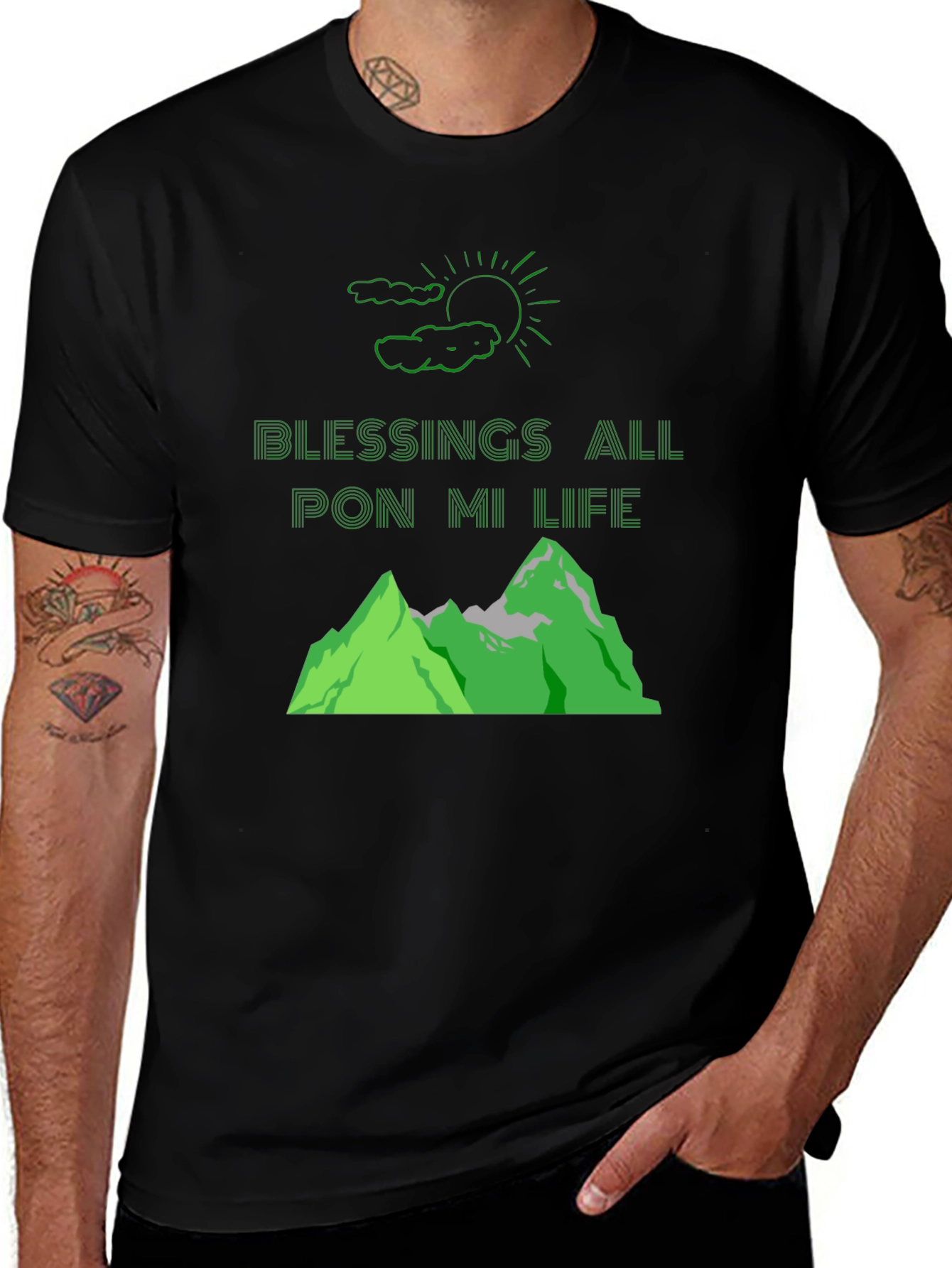 Variant 10 of Blessings All Pon Mi Life T-Shirt - Mountain Design