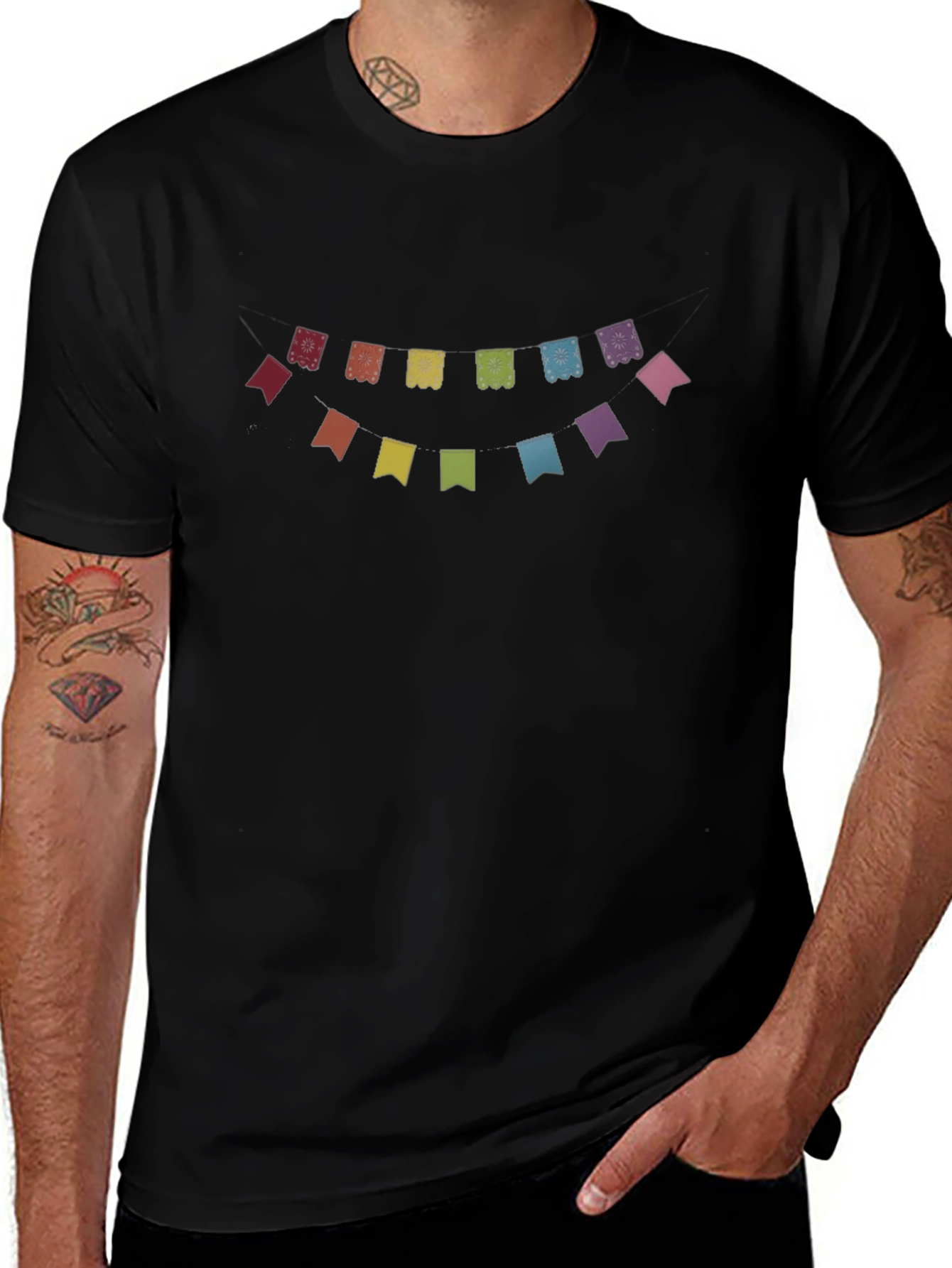 Variant 9 of Festive Papel Picado Design Black T-Shirt