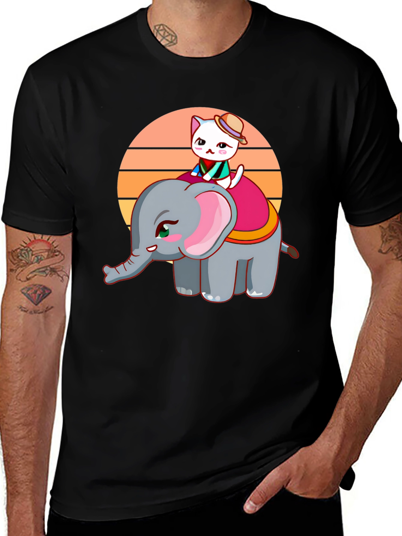 Variant 6 of Cute Cartoon Elephant and Cat Graphic Tee