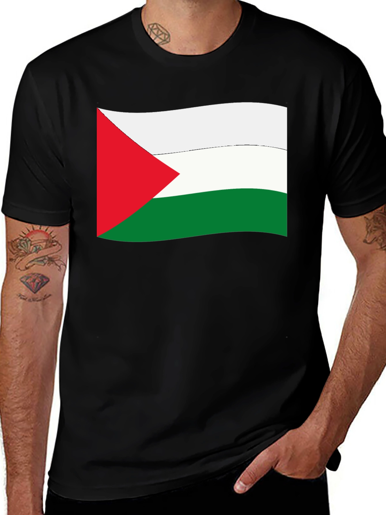 Palestine Flag Graphic Tee - Black Cotton T-Shirt
