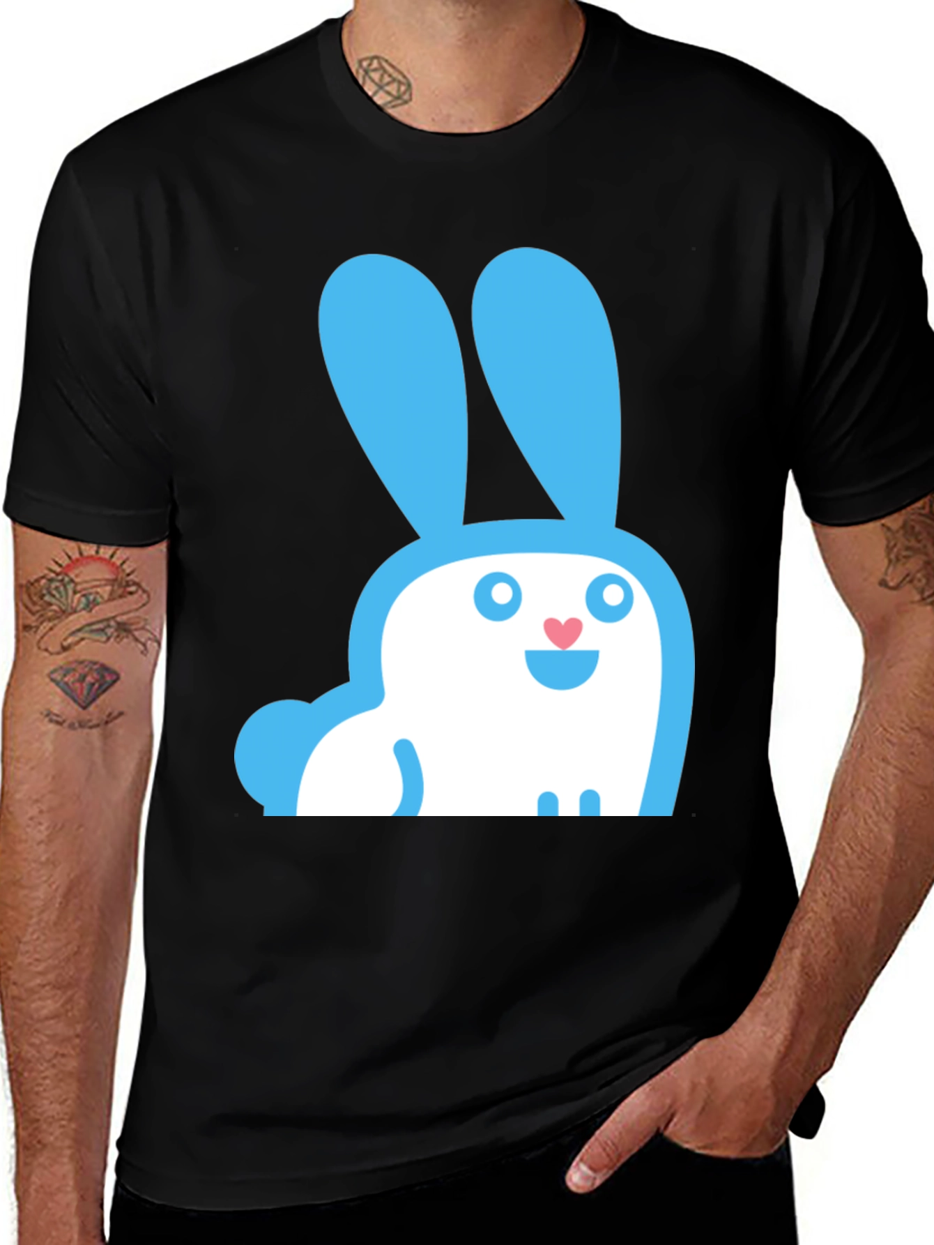 Variant 23 of Cute Cartoon Bunny Graphic Black T-Shirt