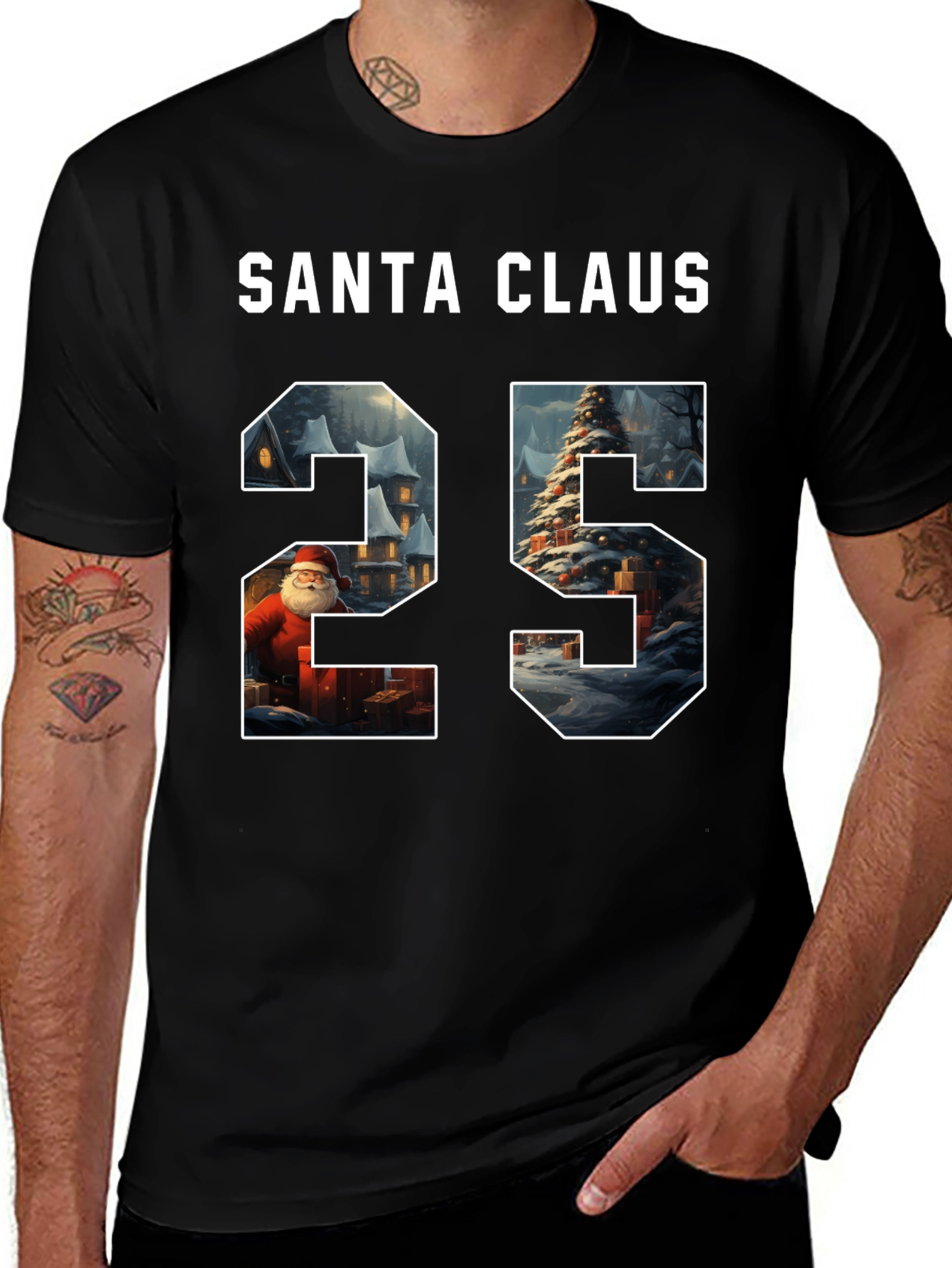 Santa Claus Christmas Number 25 Black T-Shirt