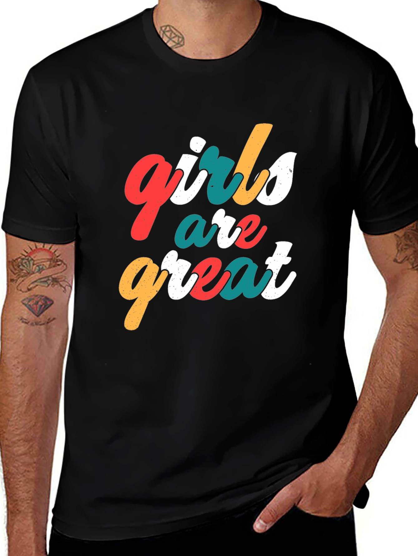 Variant 7 of Girls Are Great Graphic Tee - Black Crew Neck T-Shirt
