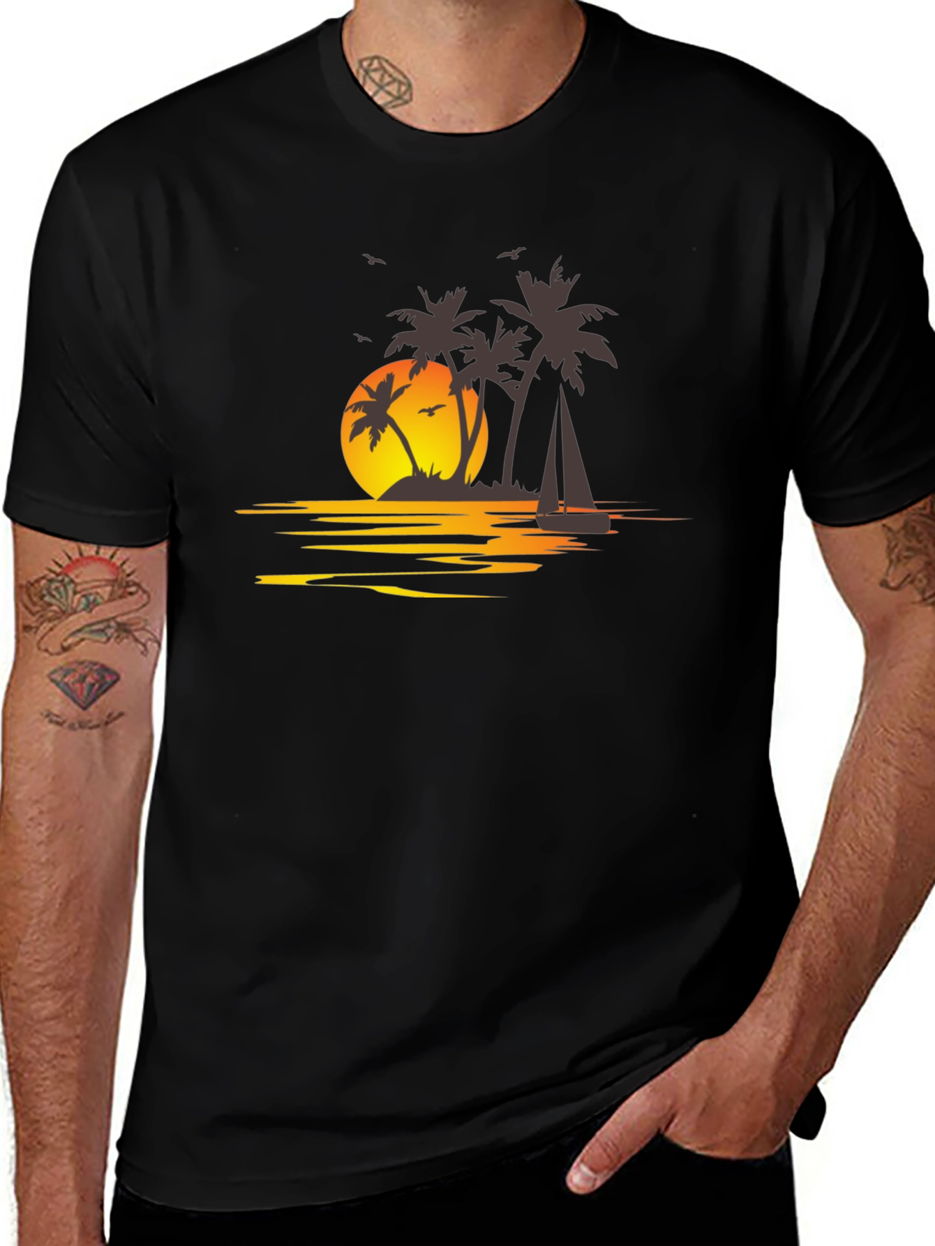 Variant 21 of Sunset Palm Tree T-Shirt - Island Getaway Vibes