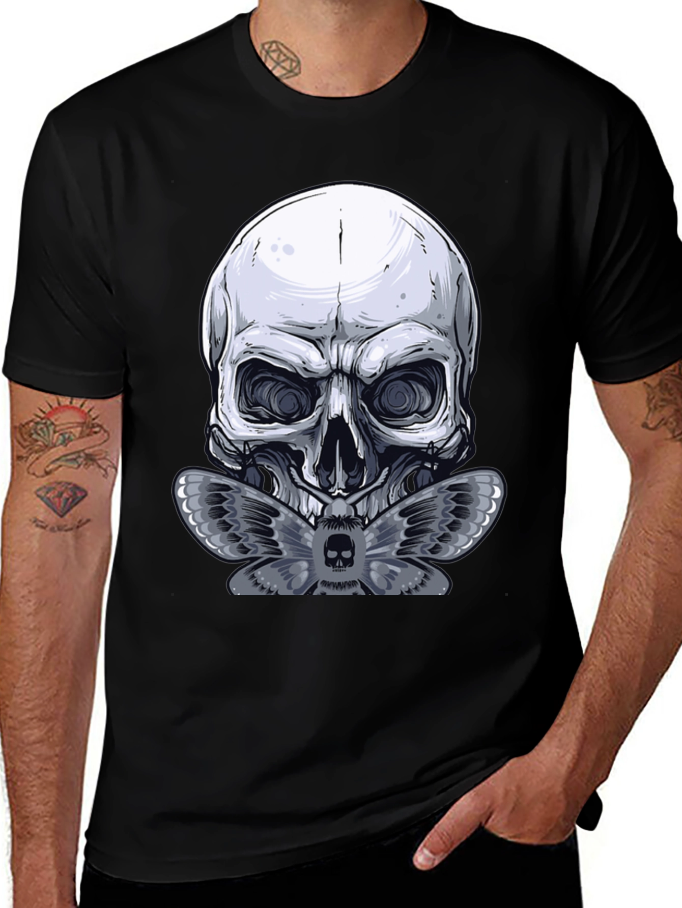 Variant 16 of Skull & Moth Graphic Tee - Edgy Black T-Shirt