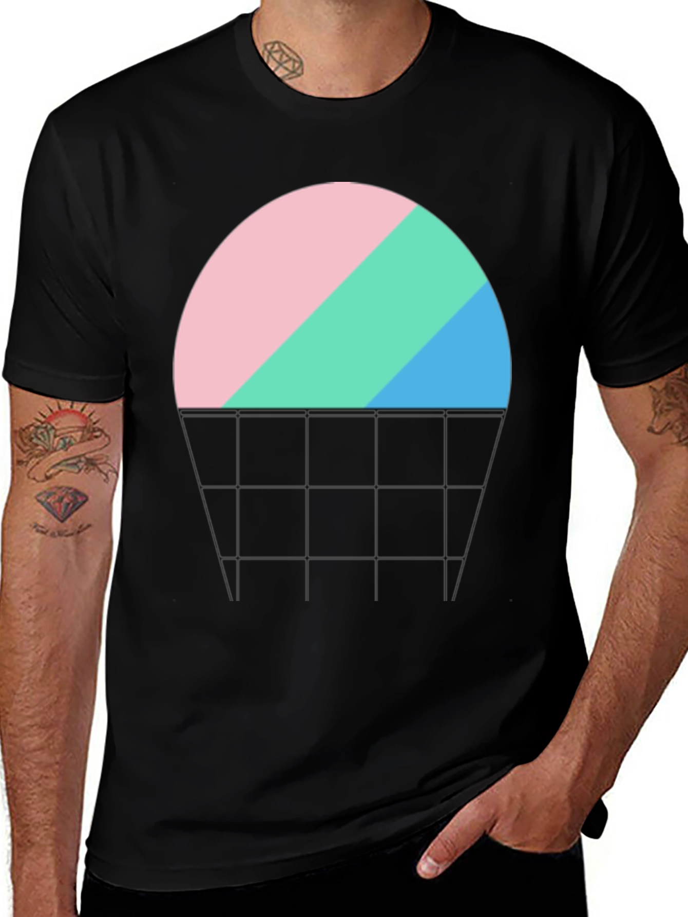 Variant 4 of Abstract Sunset Graphic Tee - Black Cotton Blend
