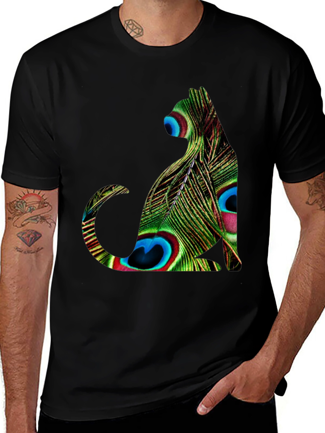 Variant 14 of Peacock Cat T-Shirt - Unique Graphic Tee