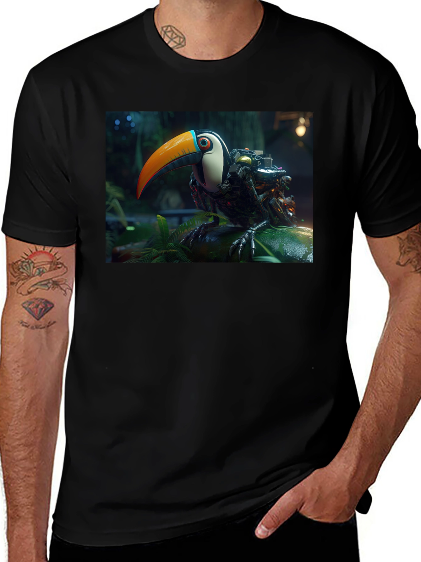 Variant 2 of Robotic Toucan Graphic Tee - Black Cotton Blend