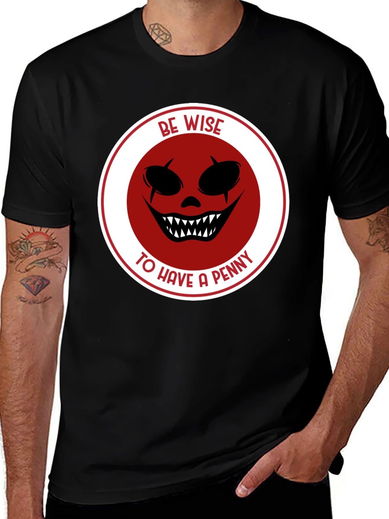 Variant 26 of Be Wise Scary Clown Graphic Black T-Shirt