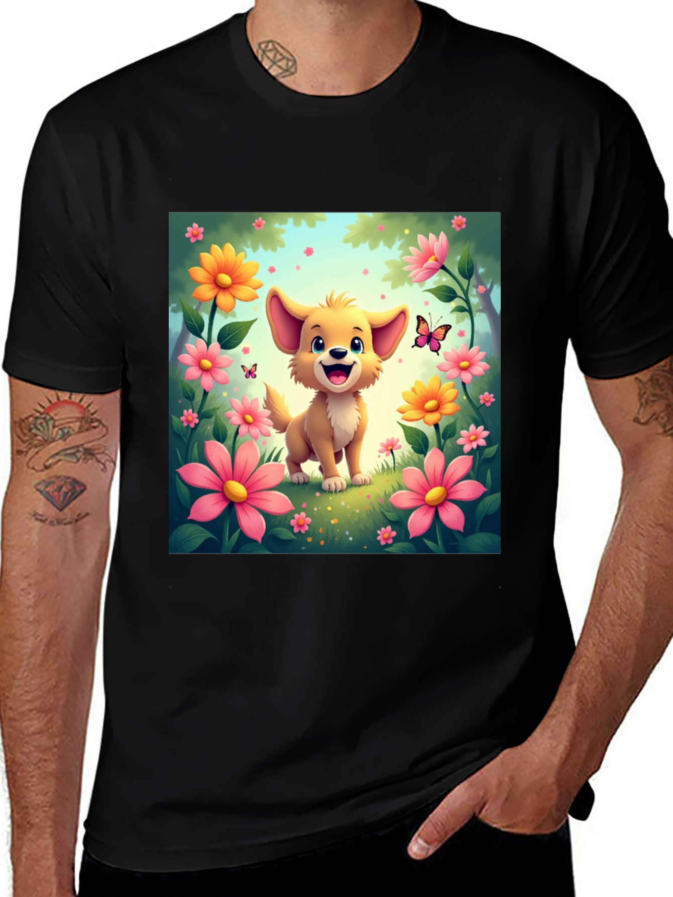 Variant 18 of Cute Cartoon Dog Flower T-Shirt