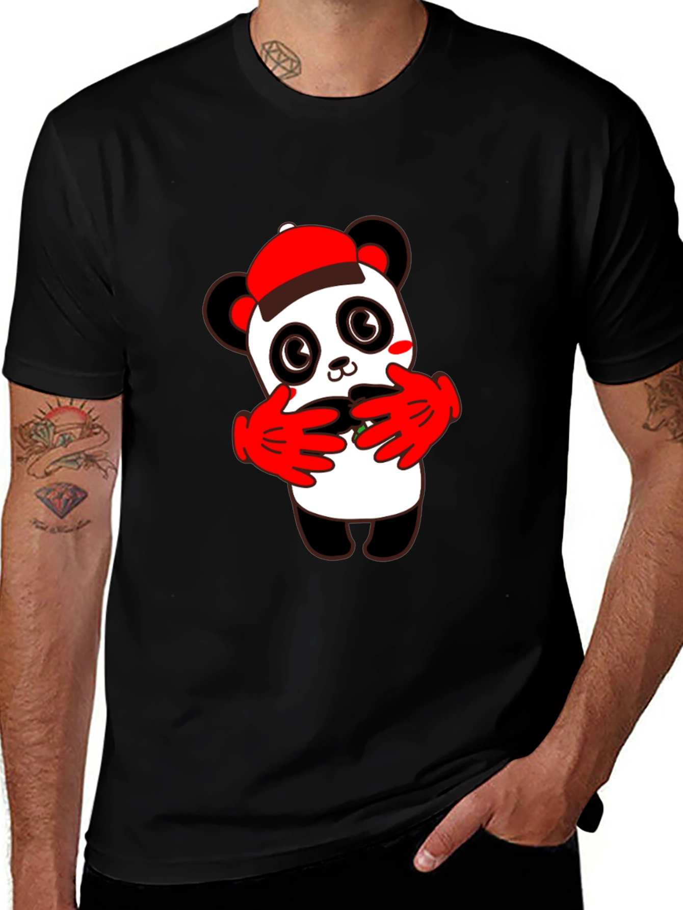 Variant 29 of Cute Panda Gamer Graphic Tee - Black Cotton T-Shirt