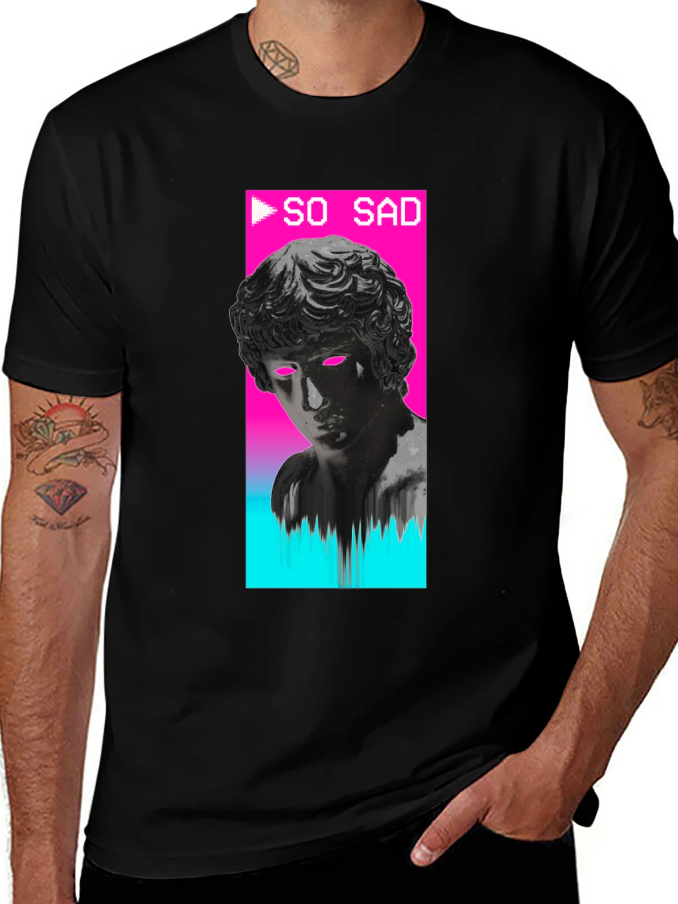 Variant 21 of So Sad Statue Graphic Tee - Black Crewneck