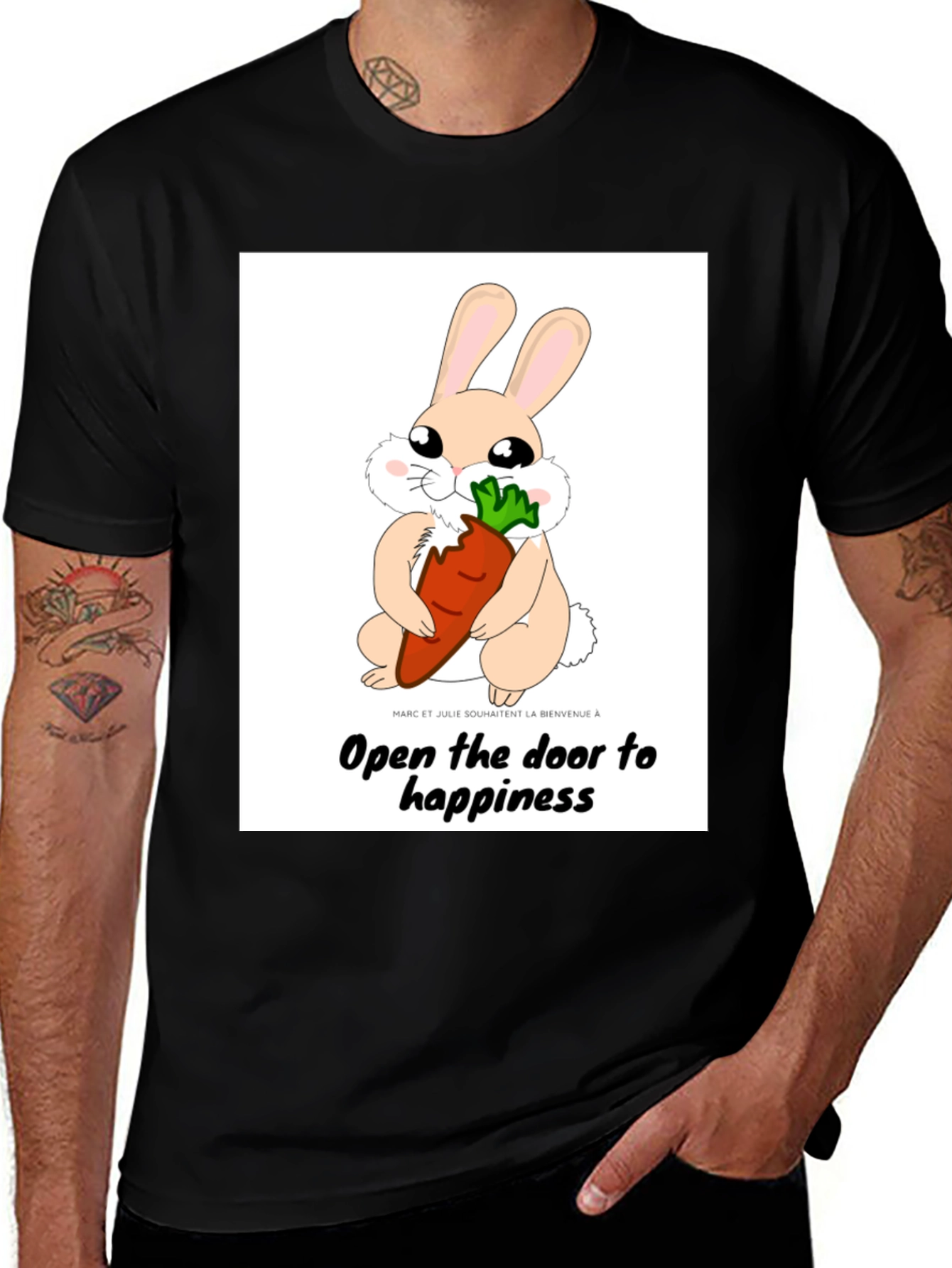 Variant 20 of Cute Bunny T-Shirt: Open the Door to Happiness