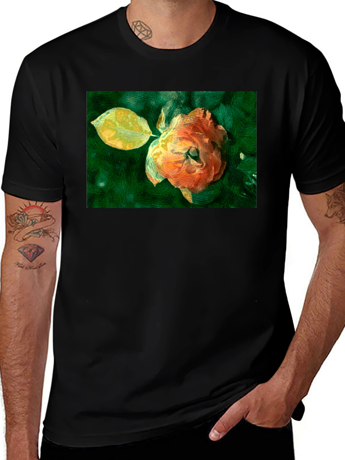Variant 18 of Floral Art Print Black T-Shirt