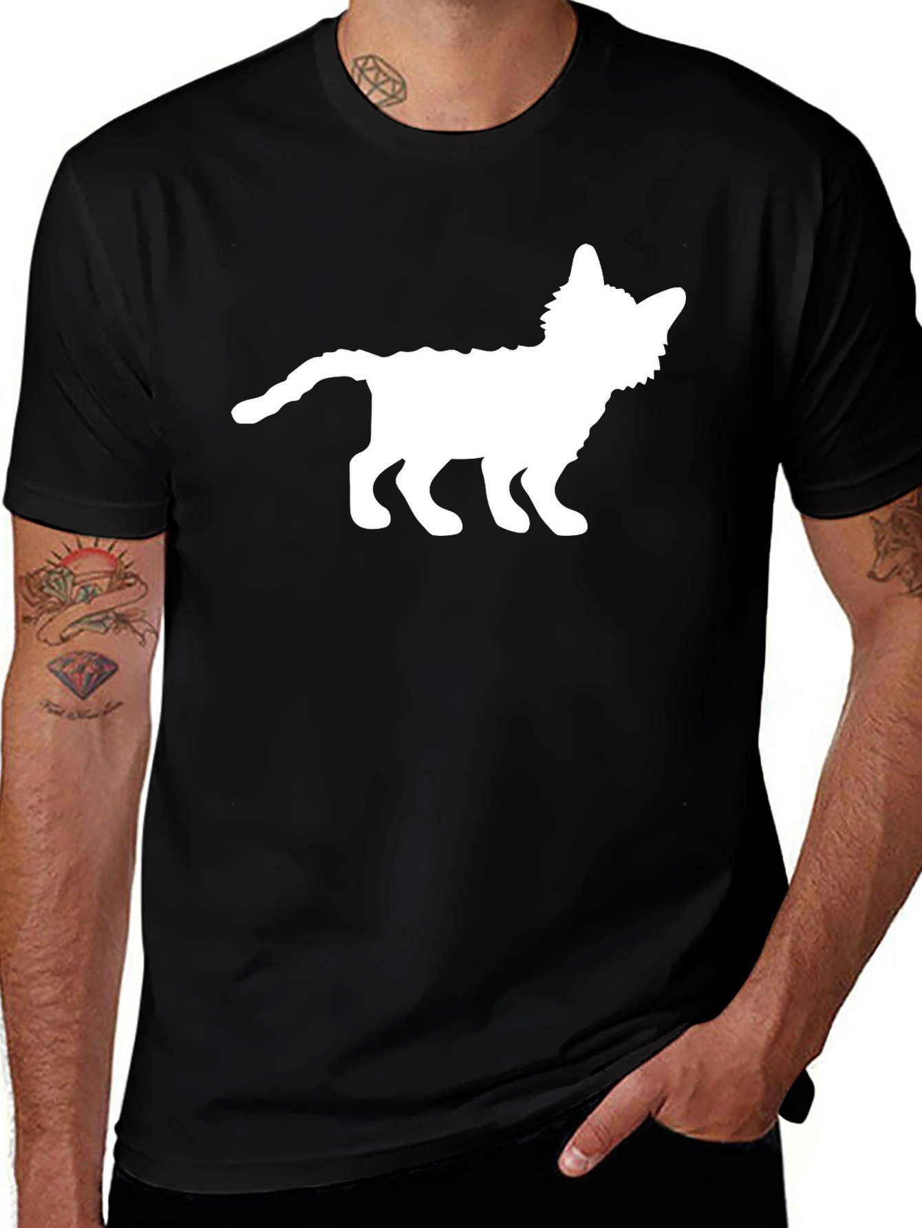 Variant 14 of Cat Silhouette Graphic Tee - Black Cotton T-Shirt