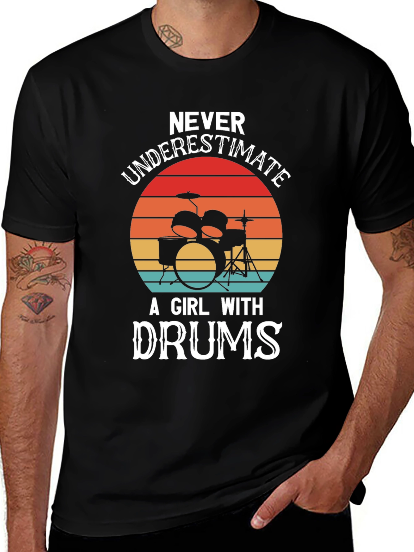 Black Never Underestimate a Girl with Drums Graphic T-Shirt main image