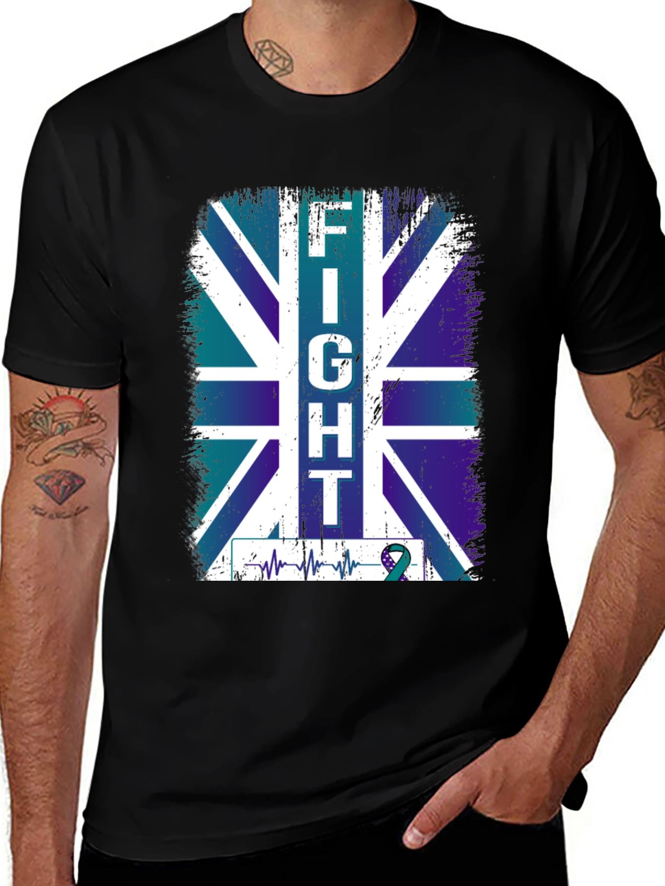 Variant 25 of Fight UK Flag T-Shirt - Teal Ribbon Support