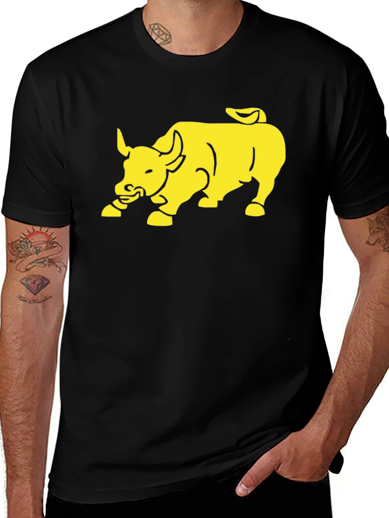 Black T-Shirt with Yellow Bull Graphic
