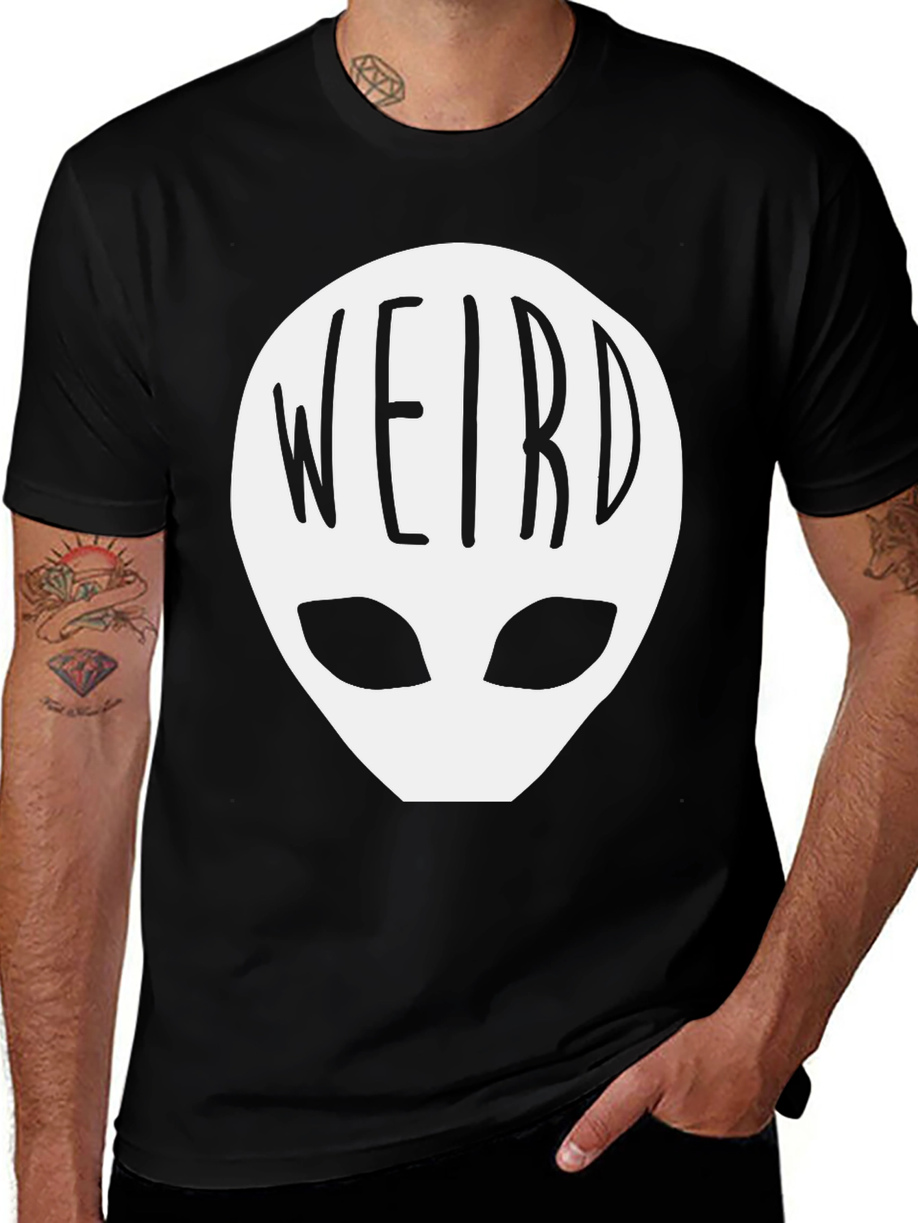 Variant 26 of Weird Alien Graphic Tee - Black Cotton T-Shirt